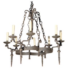 Wrought Iron Torchere Style Chandelier from France, circa 1950