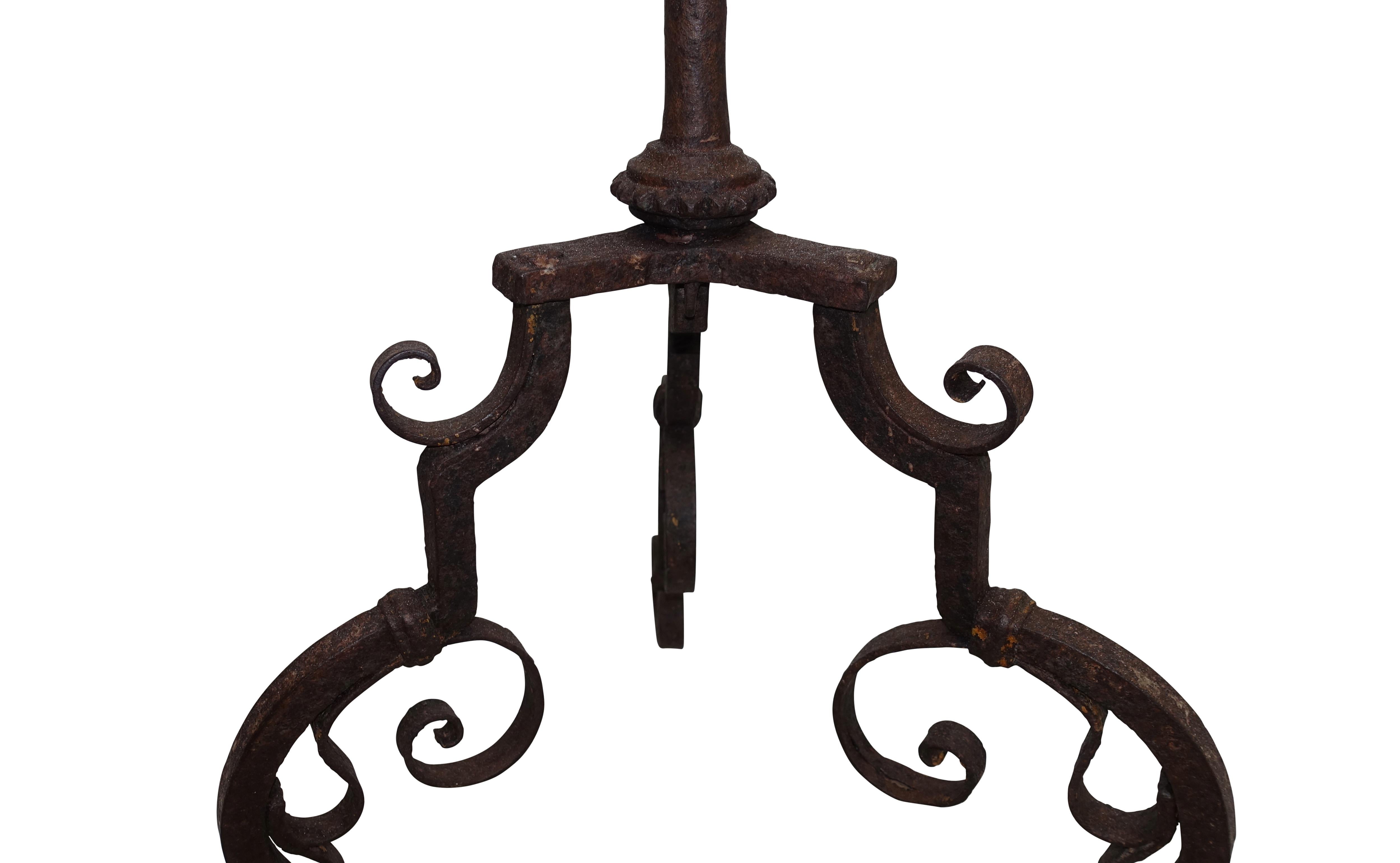 Wrought Iron Torchiere Candle Stand, European, 18th Century 1
