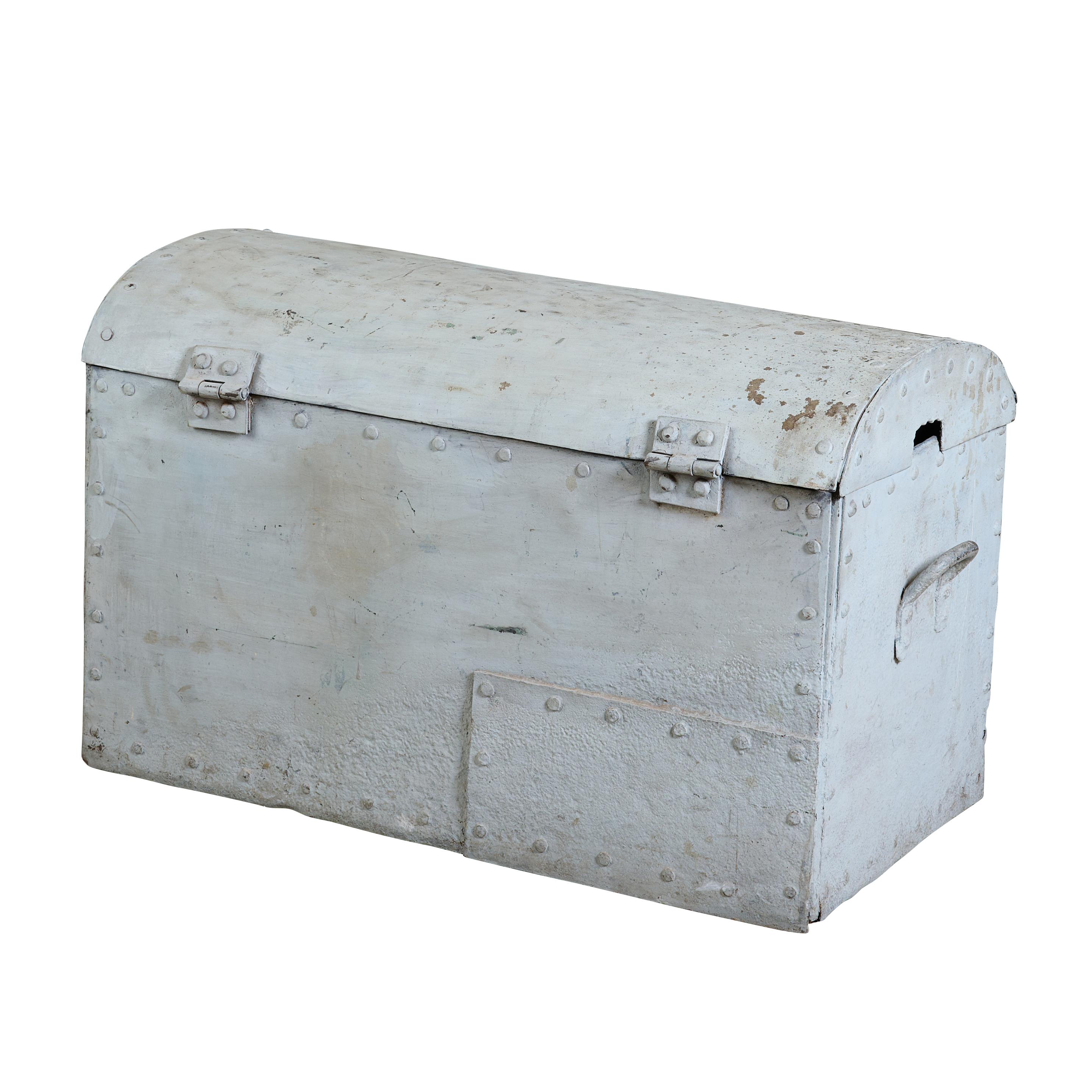 Early 20th Century Wrought Iron Travel Trunk For Sale