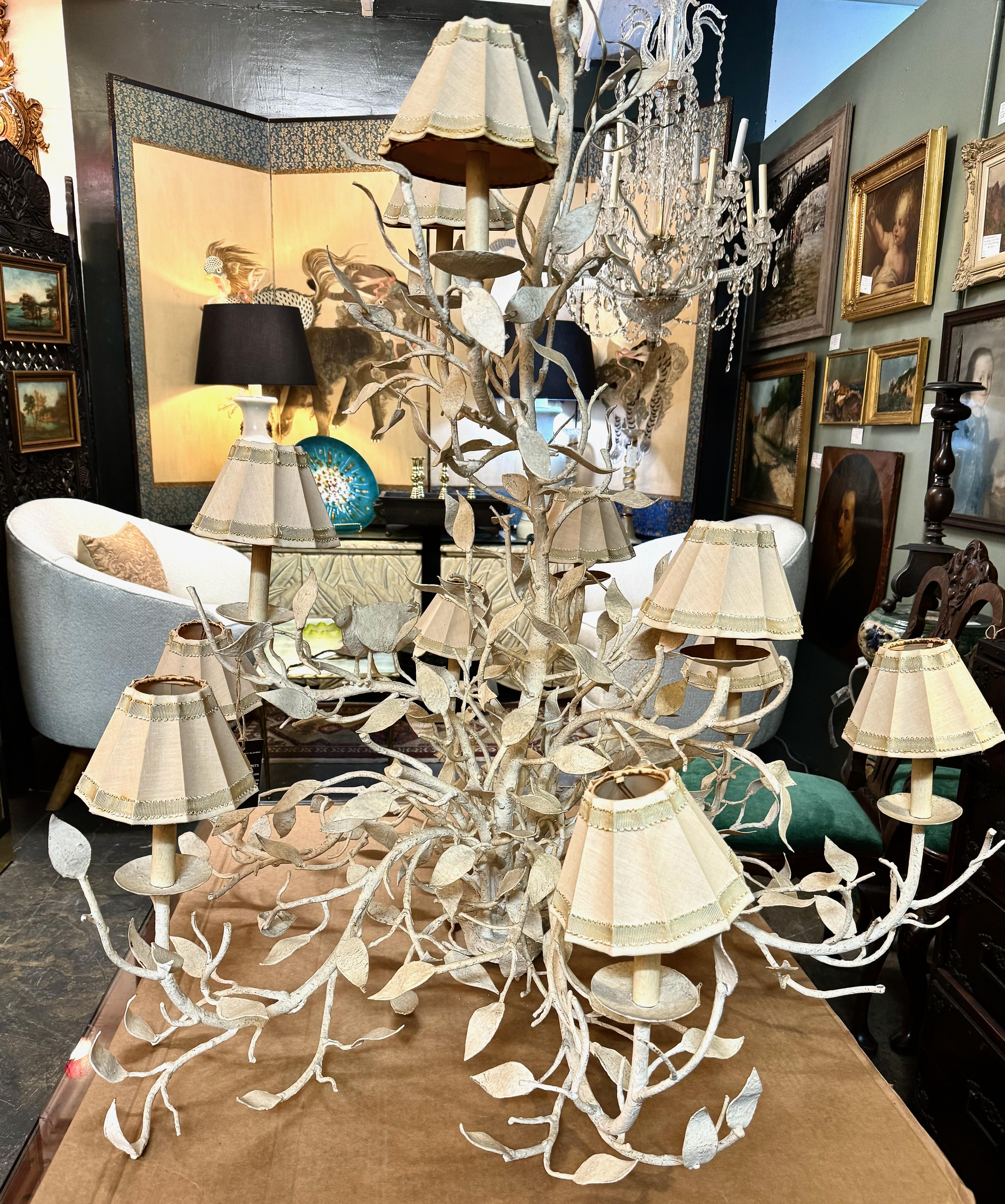 Hollywood Regency Wrought Iron Tree Branch Chandelier For Sale