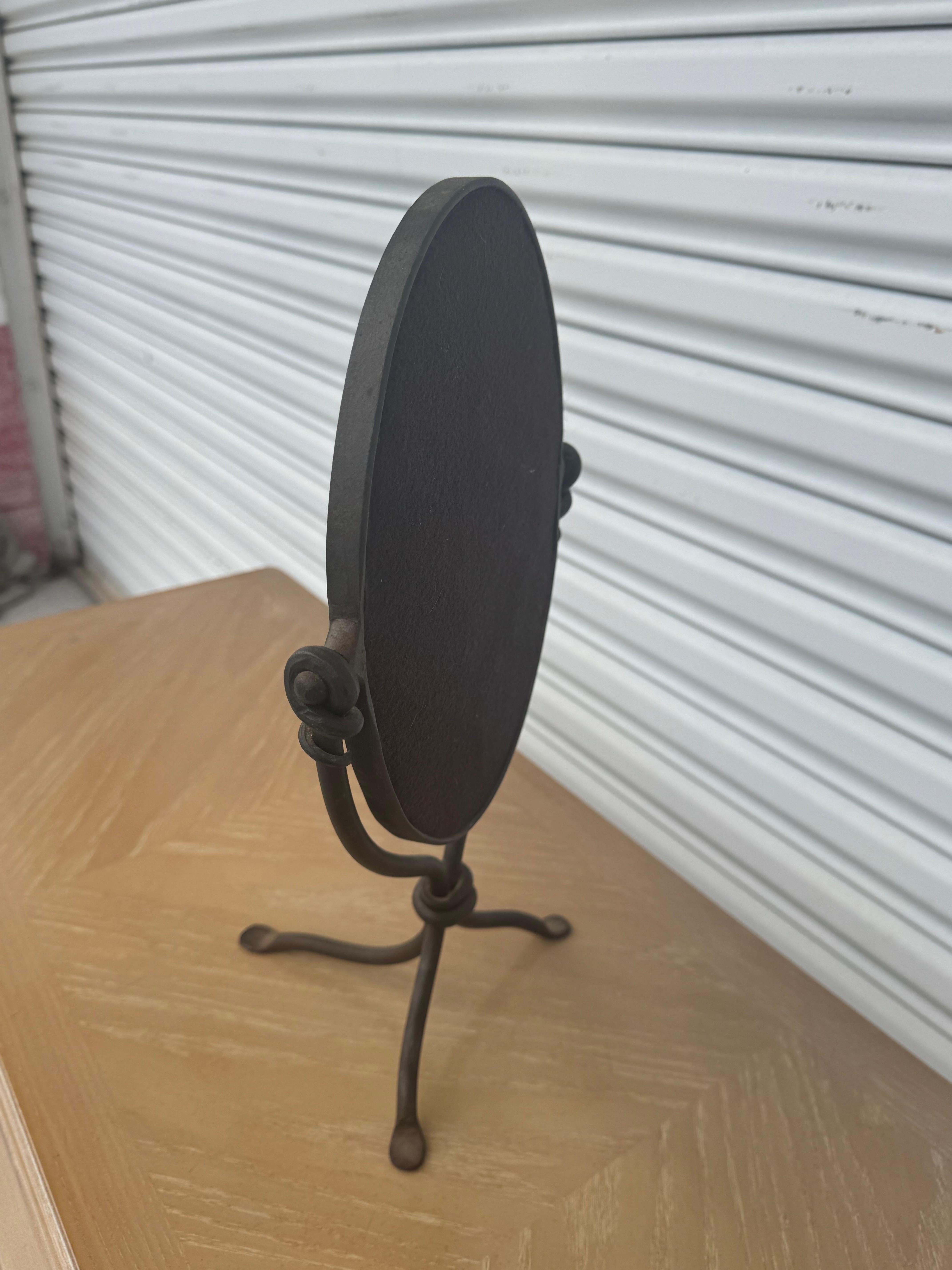 American Wrought Iron Tripod Base Cheval Style Mirror For Sale