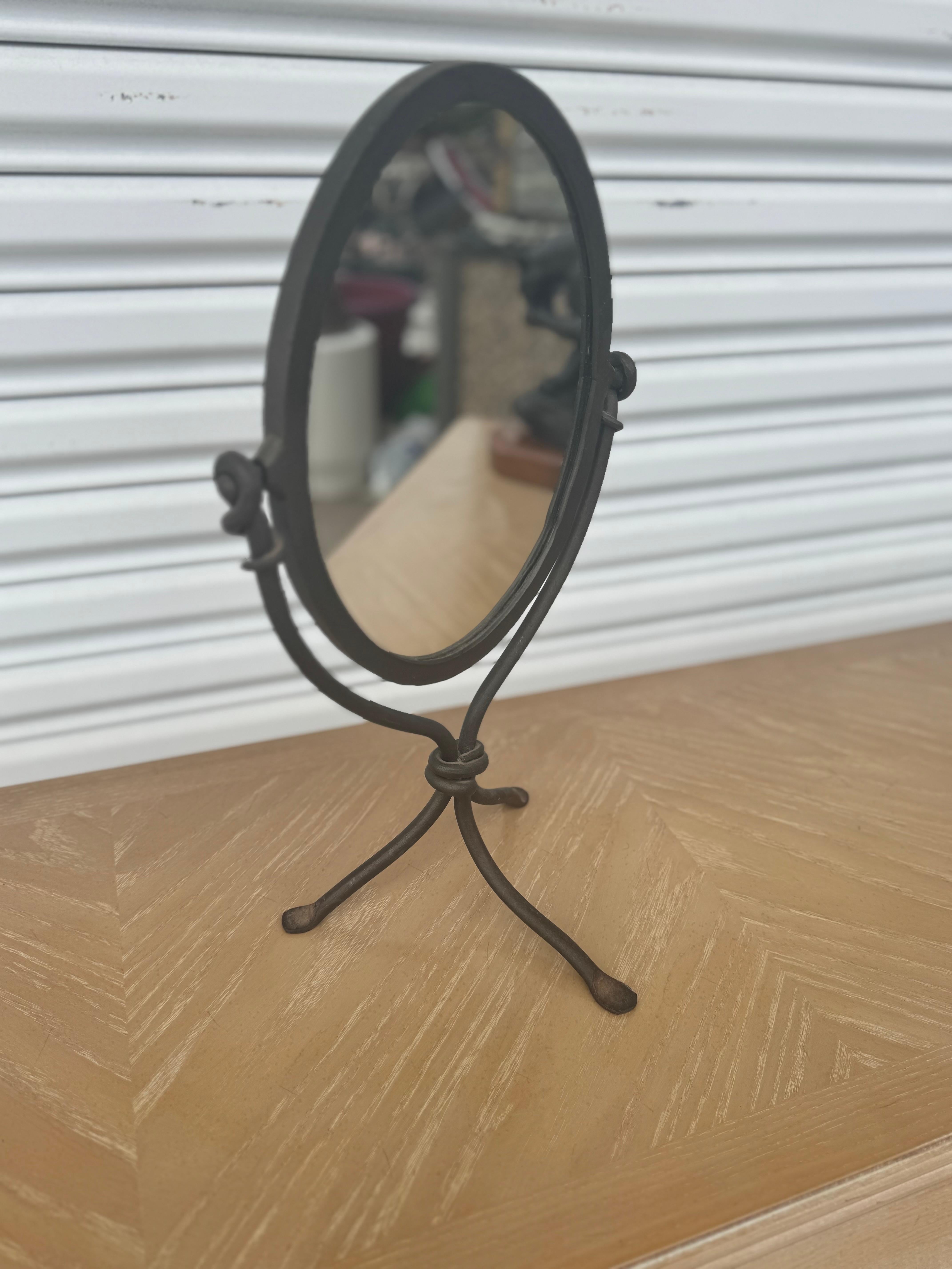 Wrought Iron Tripod Base Cheval Style Mirror In Good Condition For Sale In Pasadena, TX