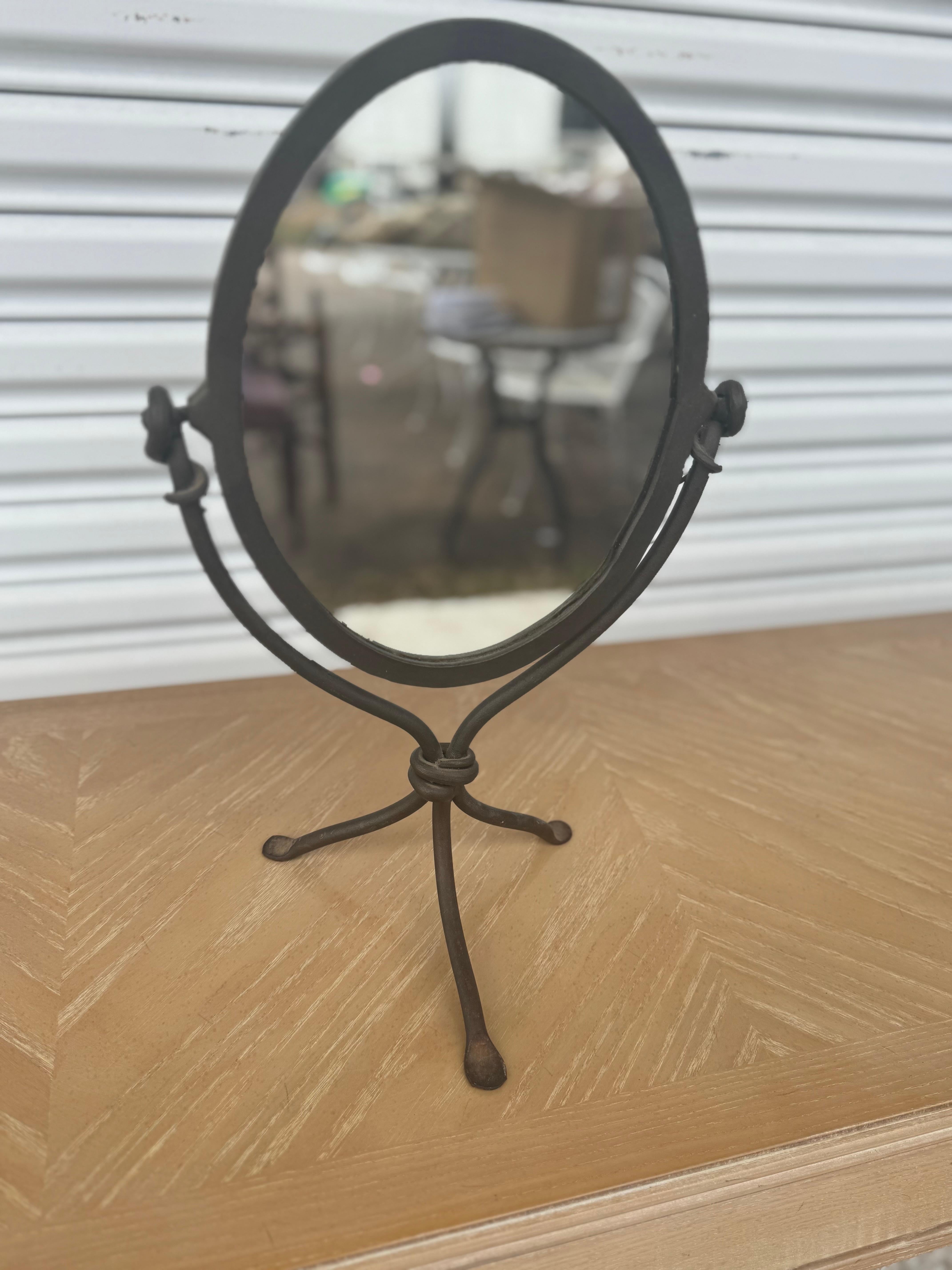 Contemporary Wrought Iron Tripod Base Cheval Style Mirror For Sale
