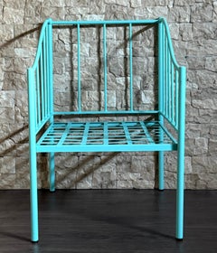Wrought Iron Turquoise Lounge Chair for Outdoor with Grid Seat