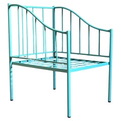 Wrought Iron Turquoise Lounge Chair for Outdoor with Grid Seat
