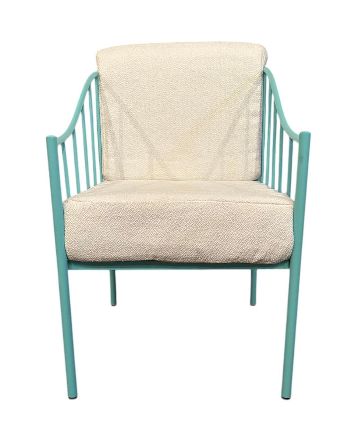 Tumbona de hierro forjado turquesa con tela blanca en Nuevo estado para la venta en Miami, FL