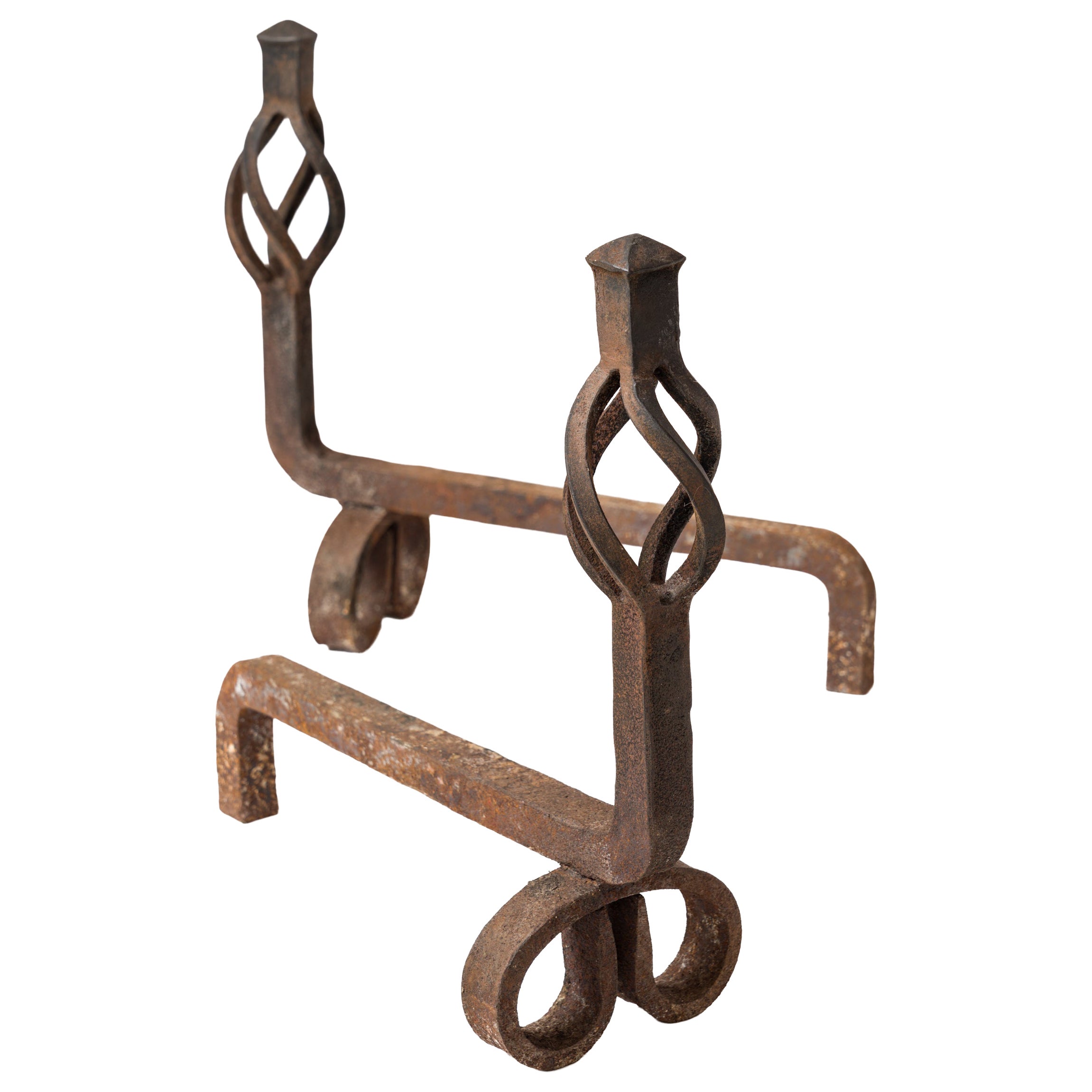 Schmiedeeiserne Dreh-Andirons - Frankreich 1960er Jahre im Angebot