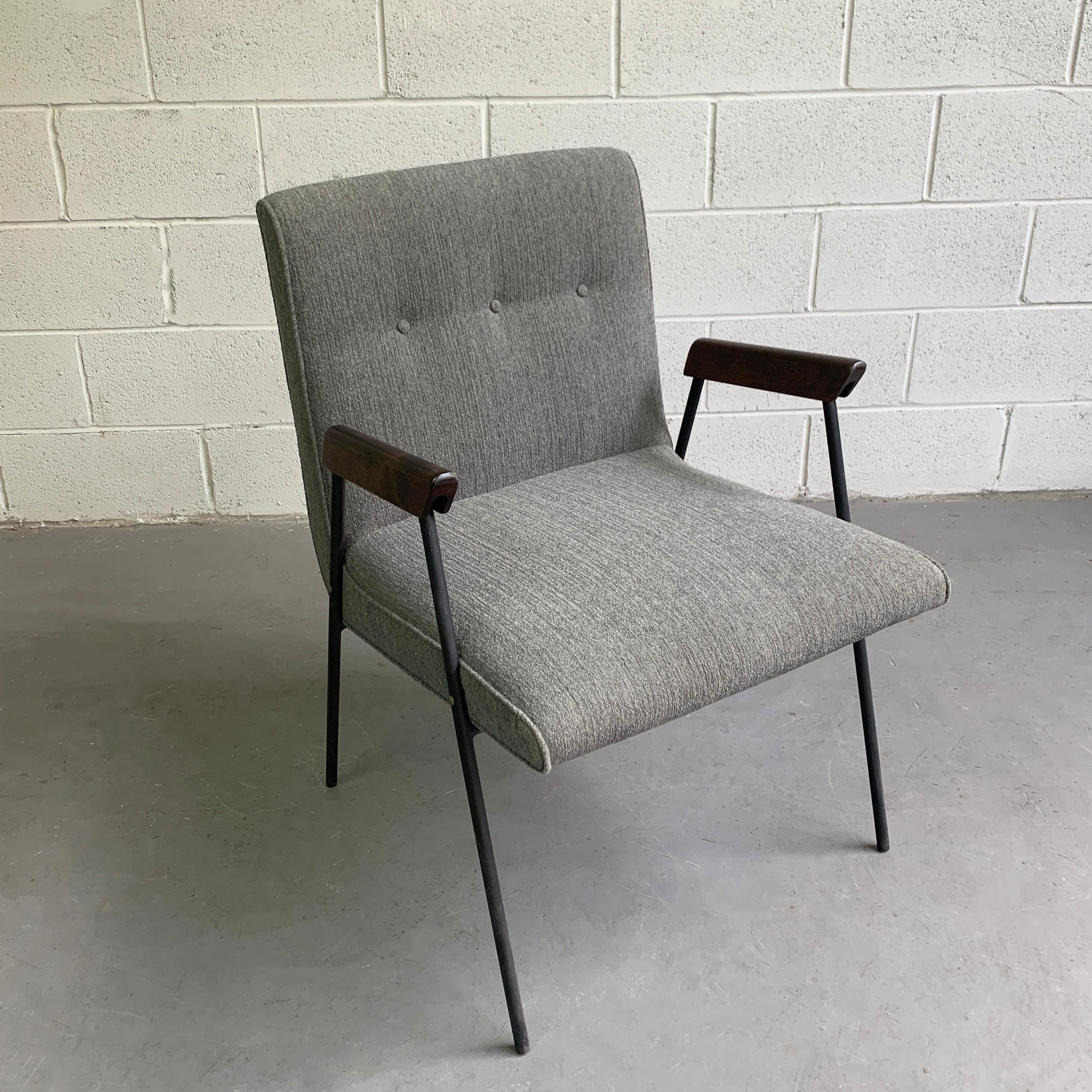 Mid-Century Modern Wrought Iron Upholstered Armchair Attributed to Milo Baughman, Pacific Iron