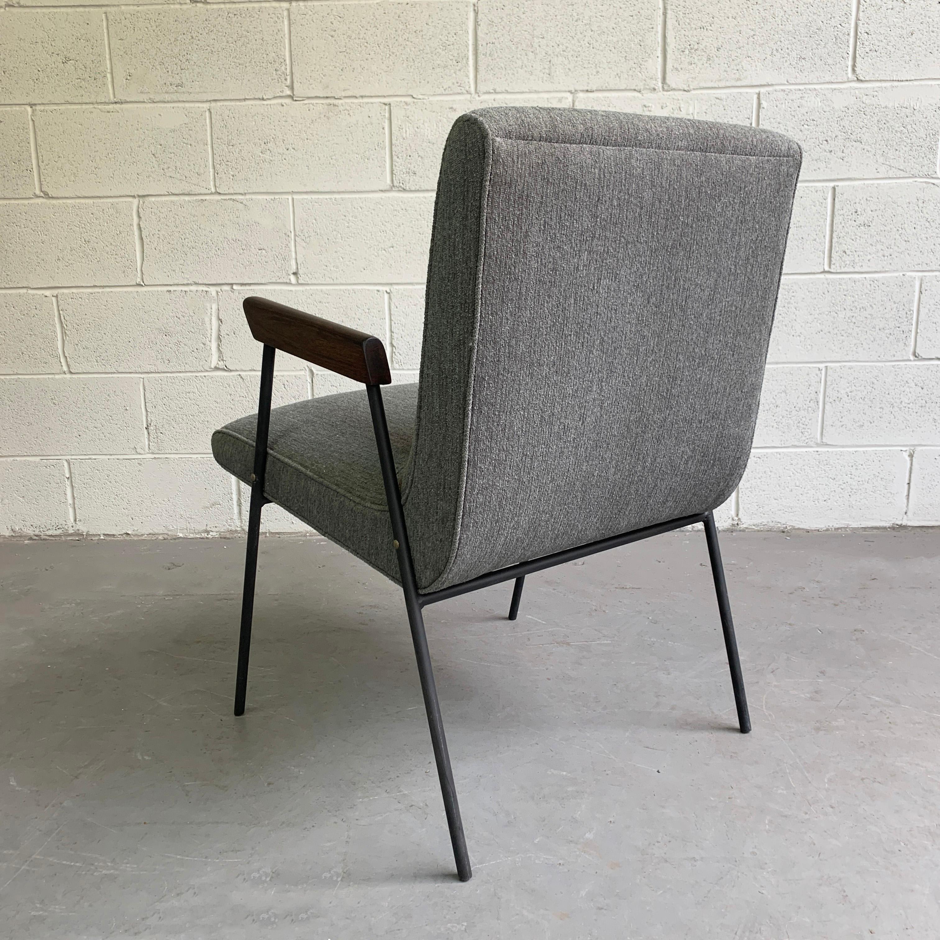 Chenille Wrought Iron Upholstered Armchair Attributed to Milo Baughman, Pacific Iron