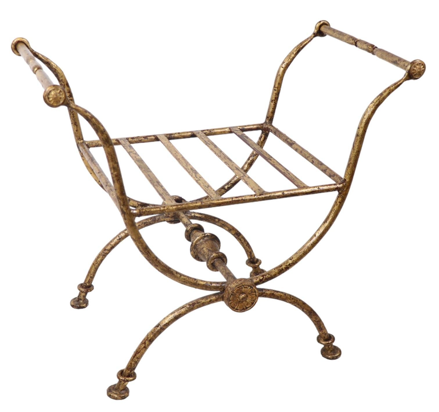 Wrought Iron Vanity Widow Bench in Faux Gilt Finish c 1940/1960's  For Sale 4