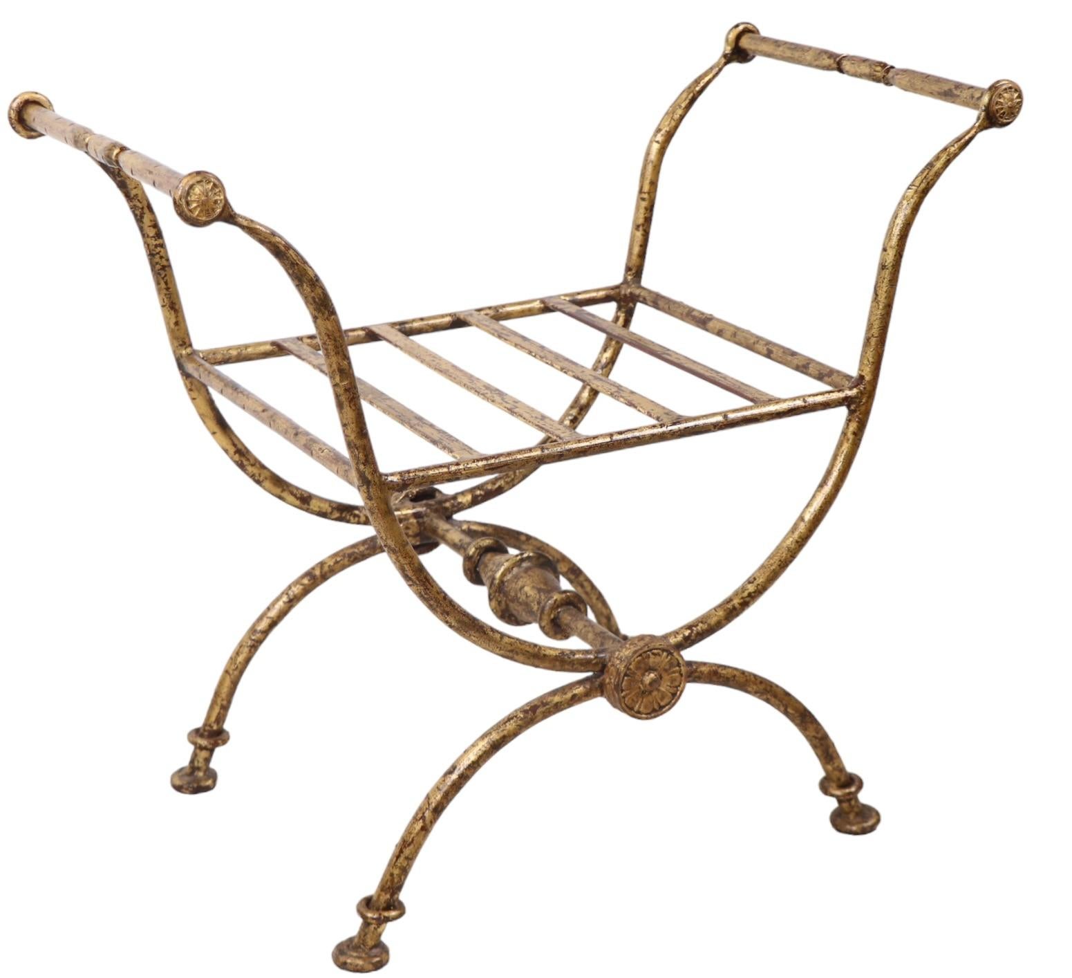 Wrought Iron Vanity Widow Bench in Faux Gilt Finish c 1940/1960's  For Sale 6