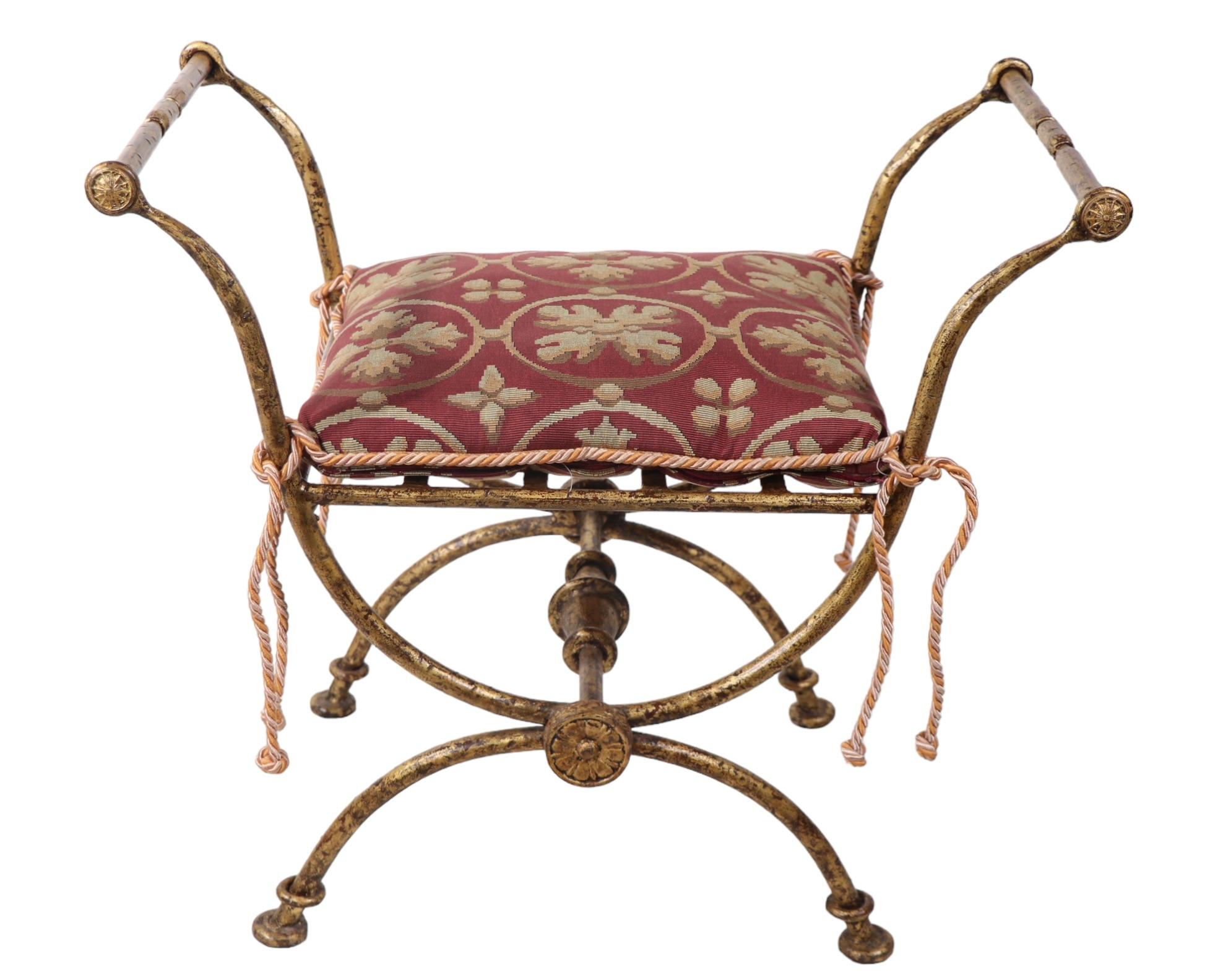 Wrought Iron Vanity Widow Bench in Faux Gilt Finish c 1940/1960's  For Sale 9