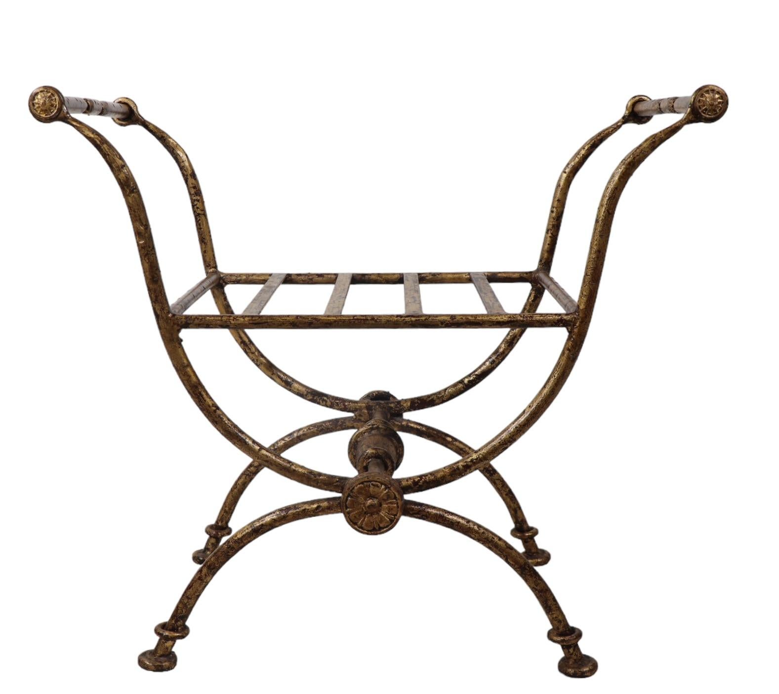 Wrought Iron Vanity Widow Bench in Faux Gilt Finish c 1940/1960's  For Sale 1
