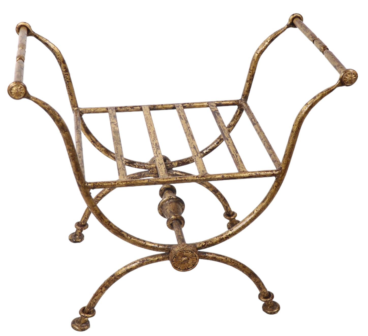 Wrought Iron Vanity Widow Bench in Faux Gilt Finish c 1940/1960's  For Sale 2