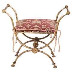 Retro Wrought Iron Vanity Widow Bench in Faux Gilt Finish c 1940/1960's 