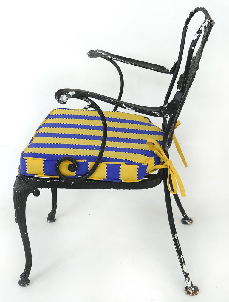 Wrought Iron Vintage Shabby Chic Garden Armchairs with Loose Seat