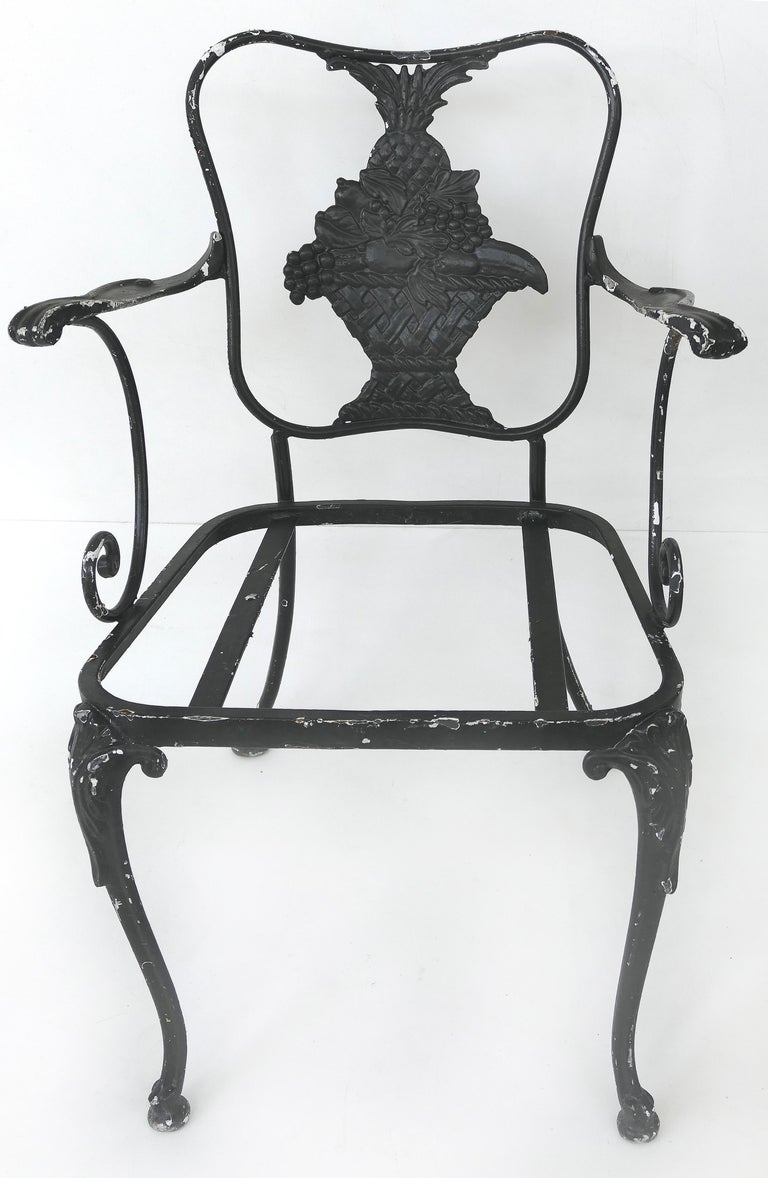 Wrought Iron Vintage Shabby Chic Garden Armchairs with Loose Seat