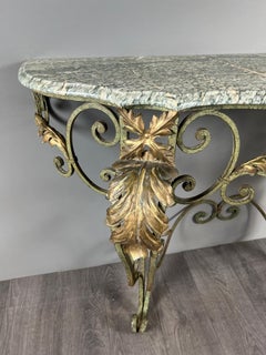 Wrought Iron Wall Console Table, Art Nouveau Style, Marble Top, 1920