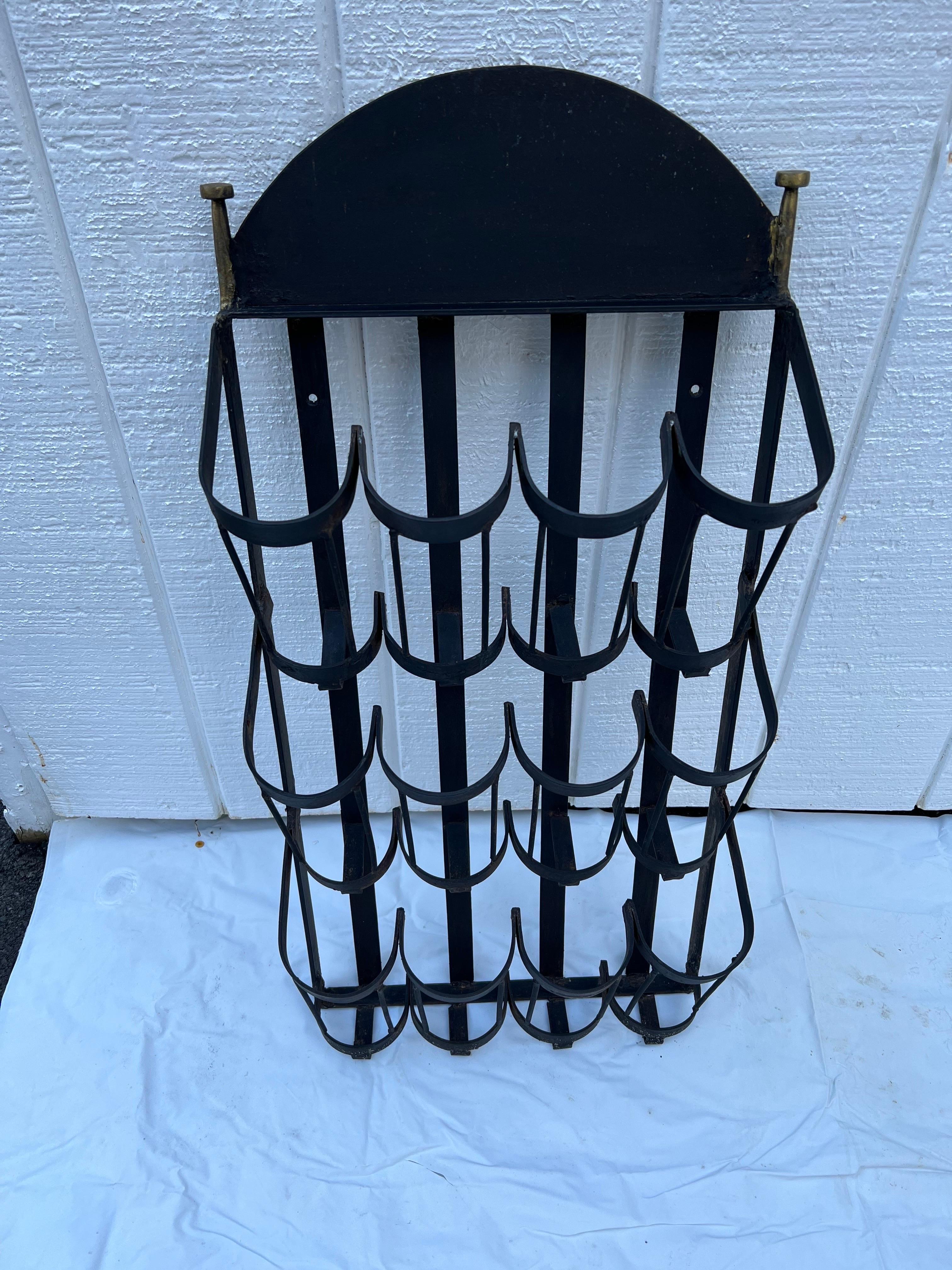 American Classical Wrought Iron Wall Mount Wine Bottle Holder For Sale