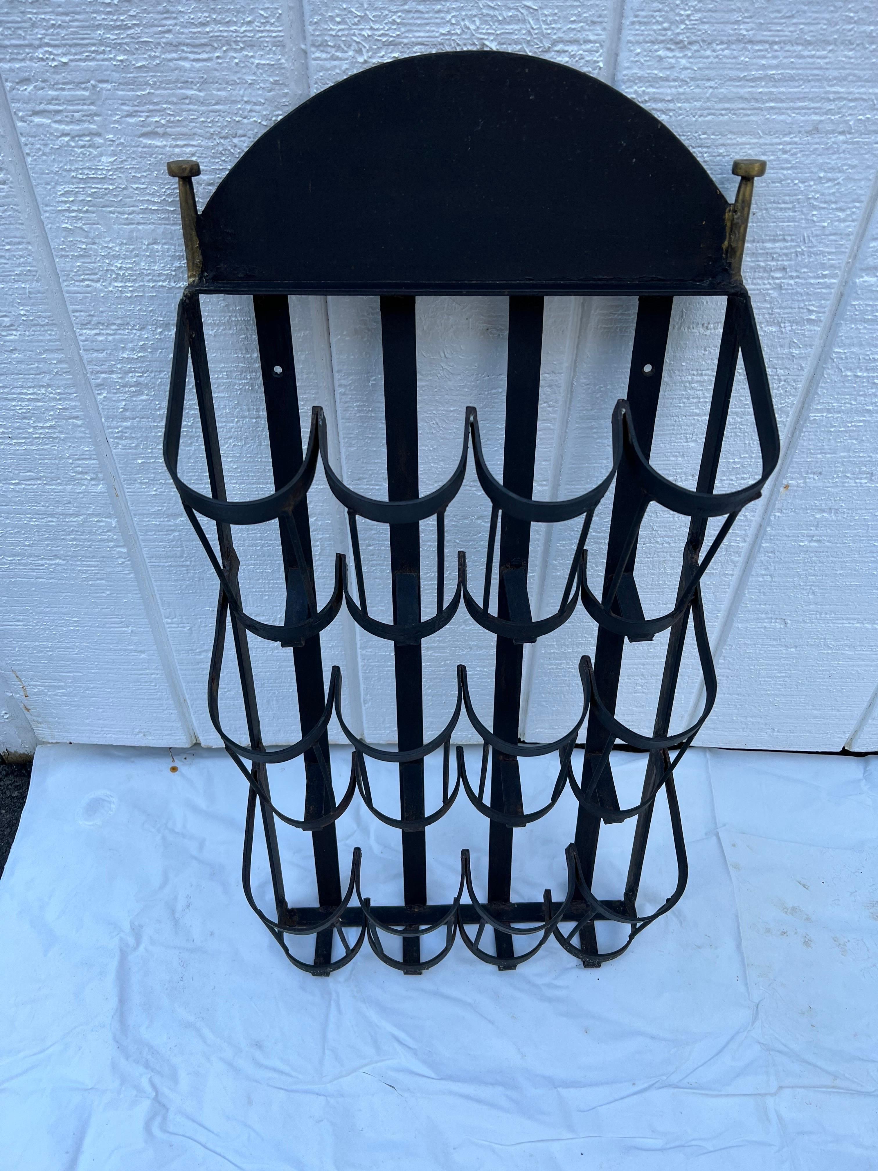 Wrought Iron Wall Mount Wine Bottle Holder In Good Condition For Sale In Redding, CT