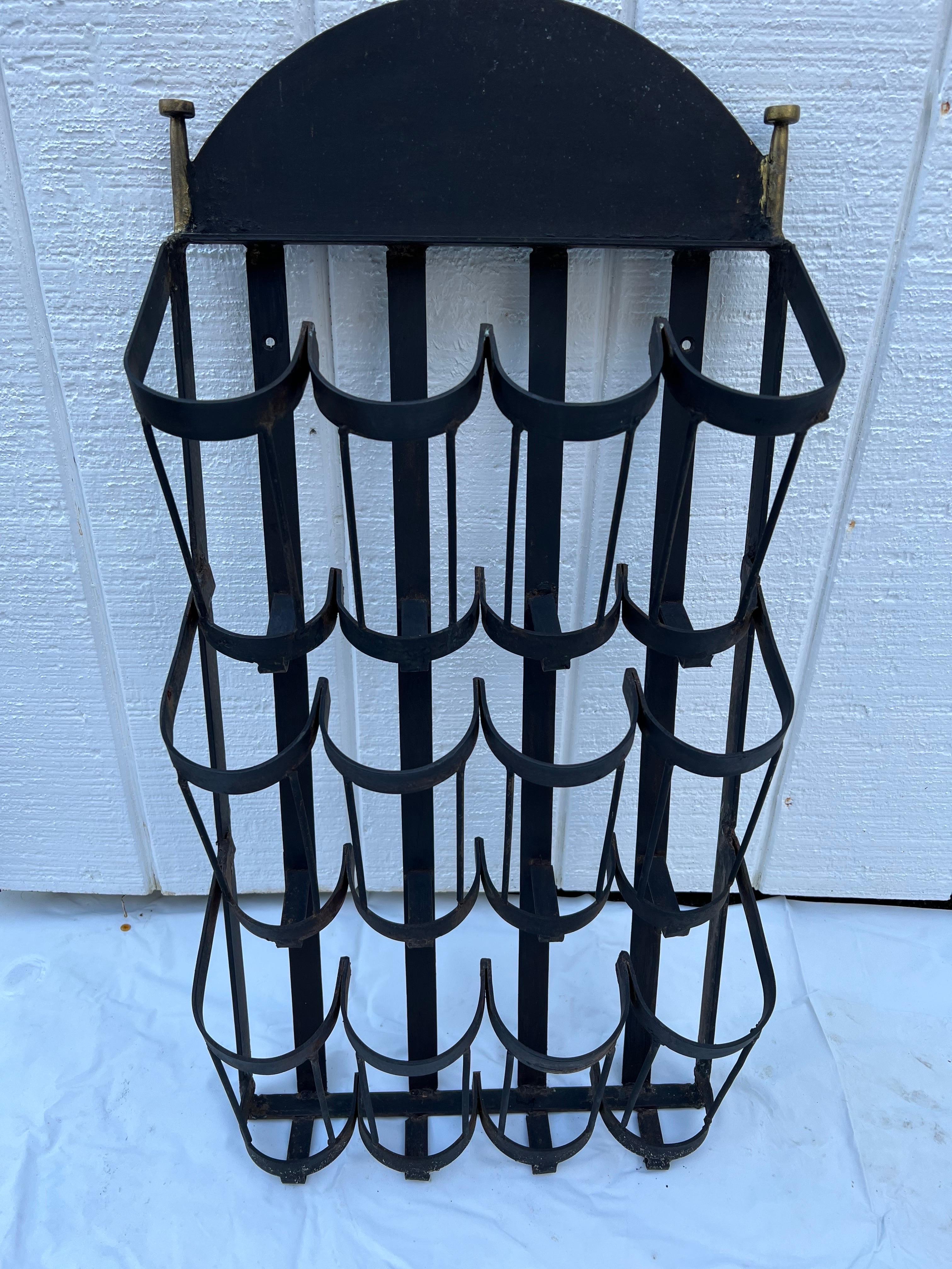 20th Century Wrought Iron Wall Mount Wine Bottle Holder For Sale