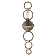 Wrought Iron Wall Sconce in Wrapped in Bronze and Gold Silk Passementerie Cords