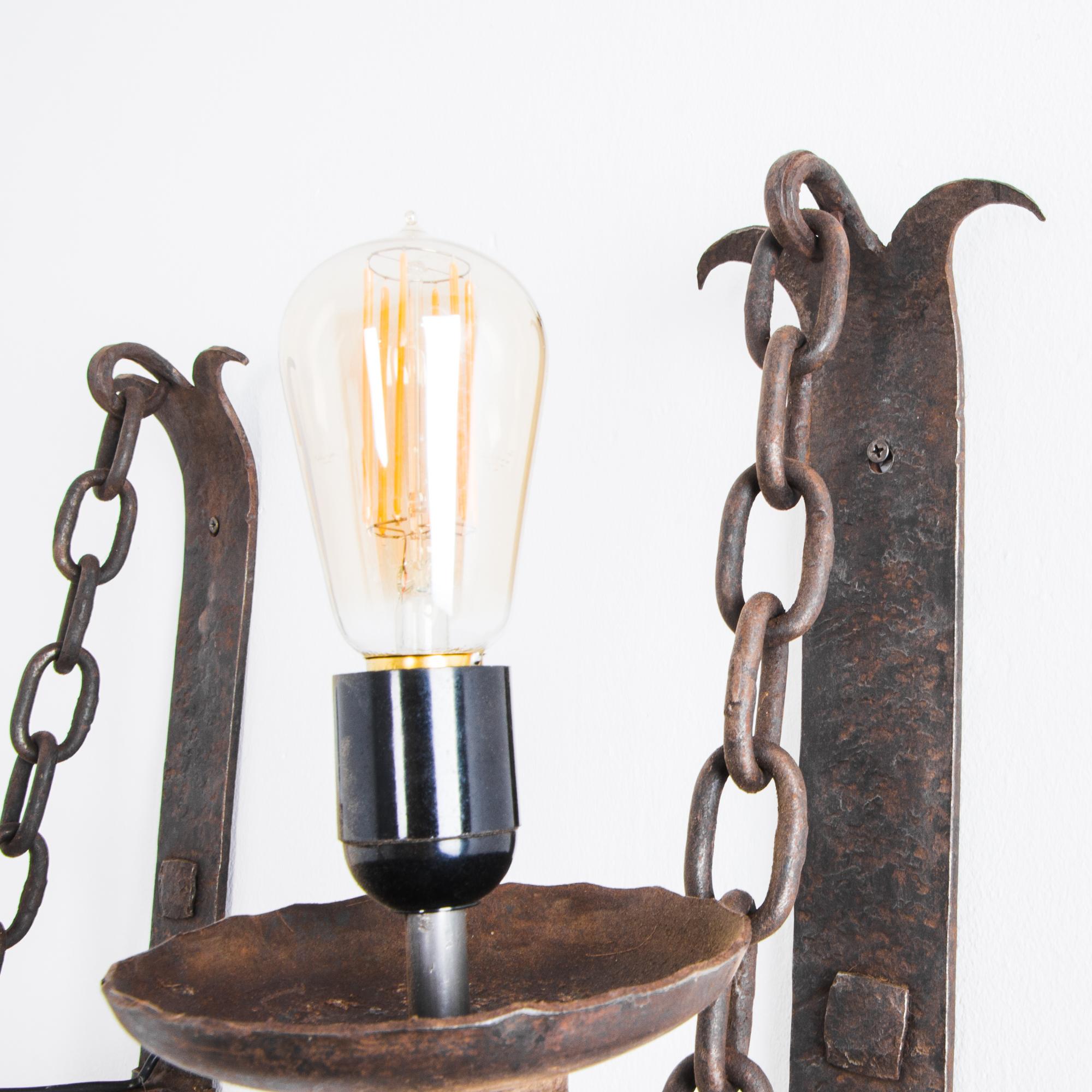 Mid-20th Century Wrought Iron Wall Sconces, a Pair