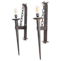 Wrought Iron Wall Sconces, a Pair