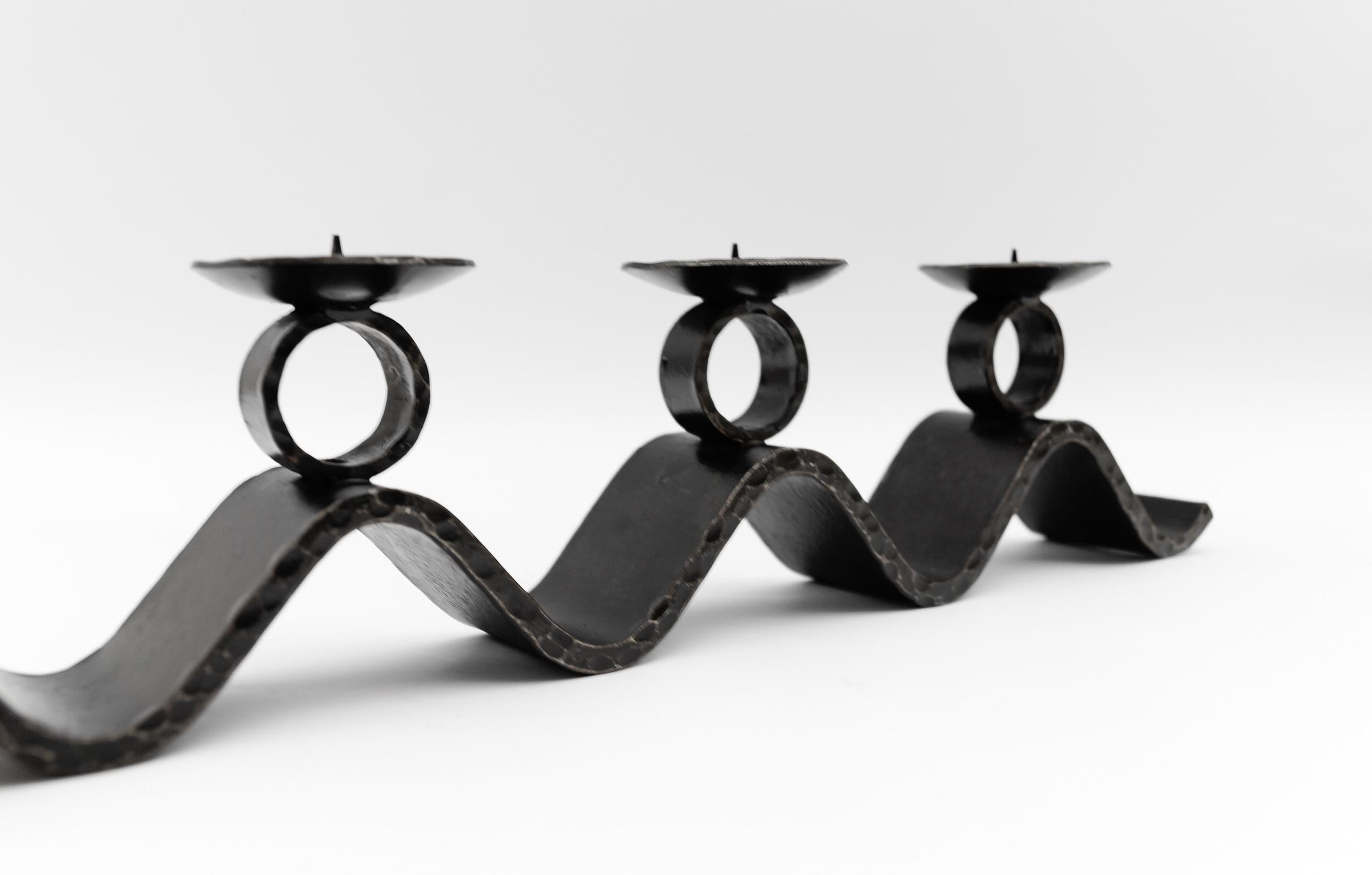 Wrought Iron WAVE Handmade Artist Brutalist Candleholder, 1960s Austria For Sale 3