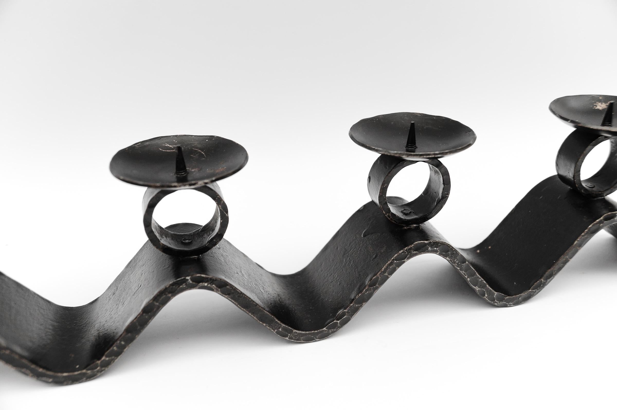 Wrought Iron WAVE Handmade Artist Brutalist Candleholder, 1960s Austria For Sale 4