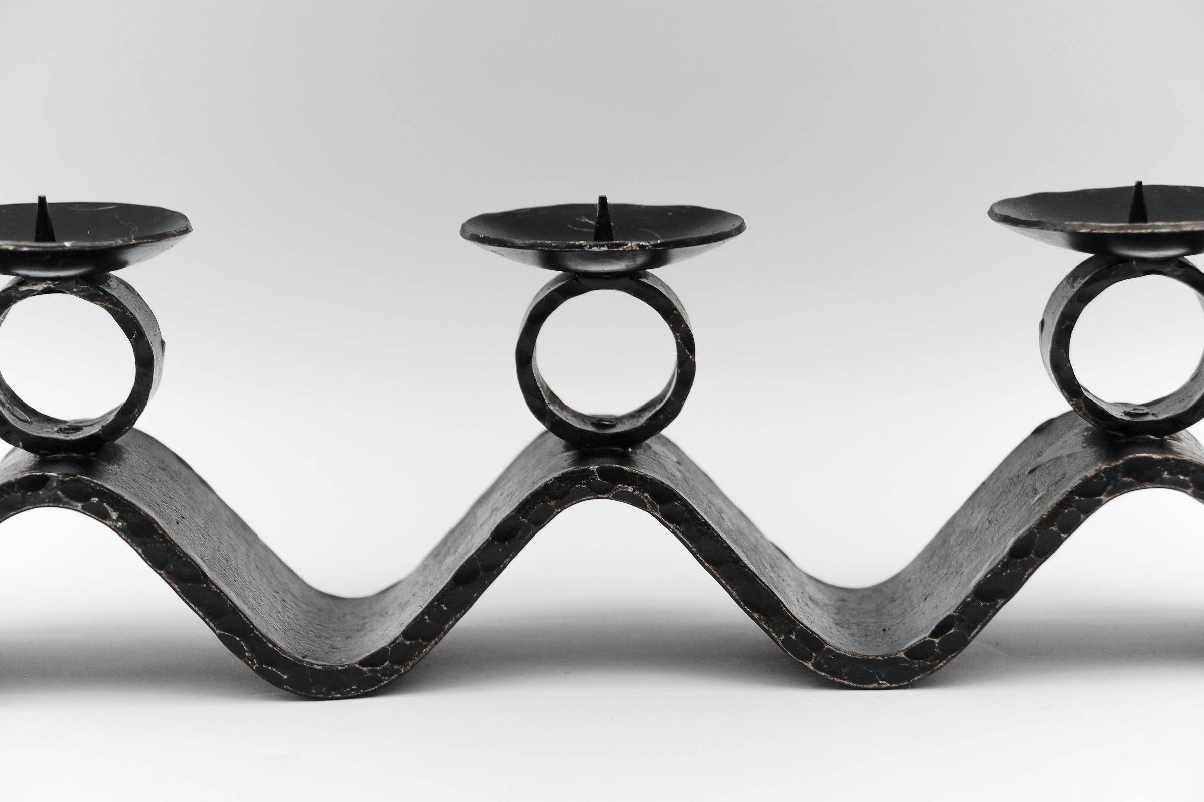 Wrought Iron WAVE Handmade Artist Brutalist Candleholder, 1960s Austria For Sale 5