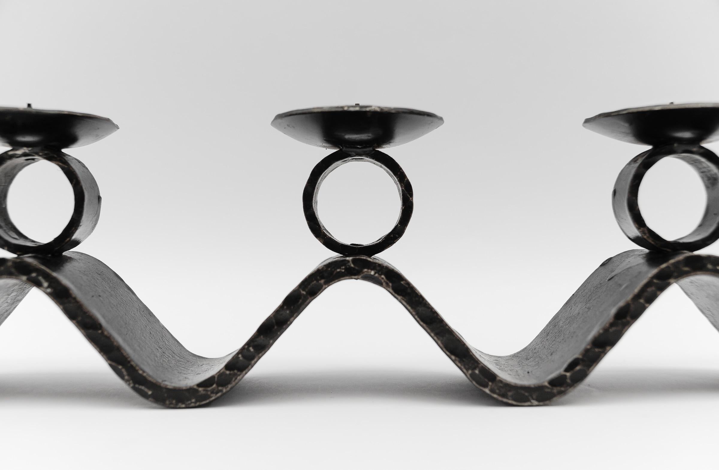Wrought Iron WAVE Handmade Artist Brutalist Candleholder, 1960s Austria For Sale 6
