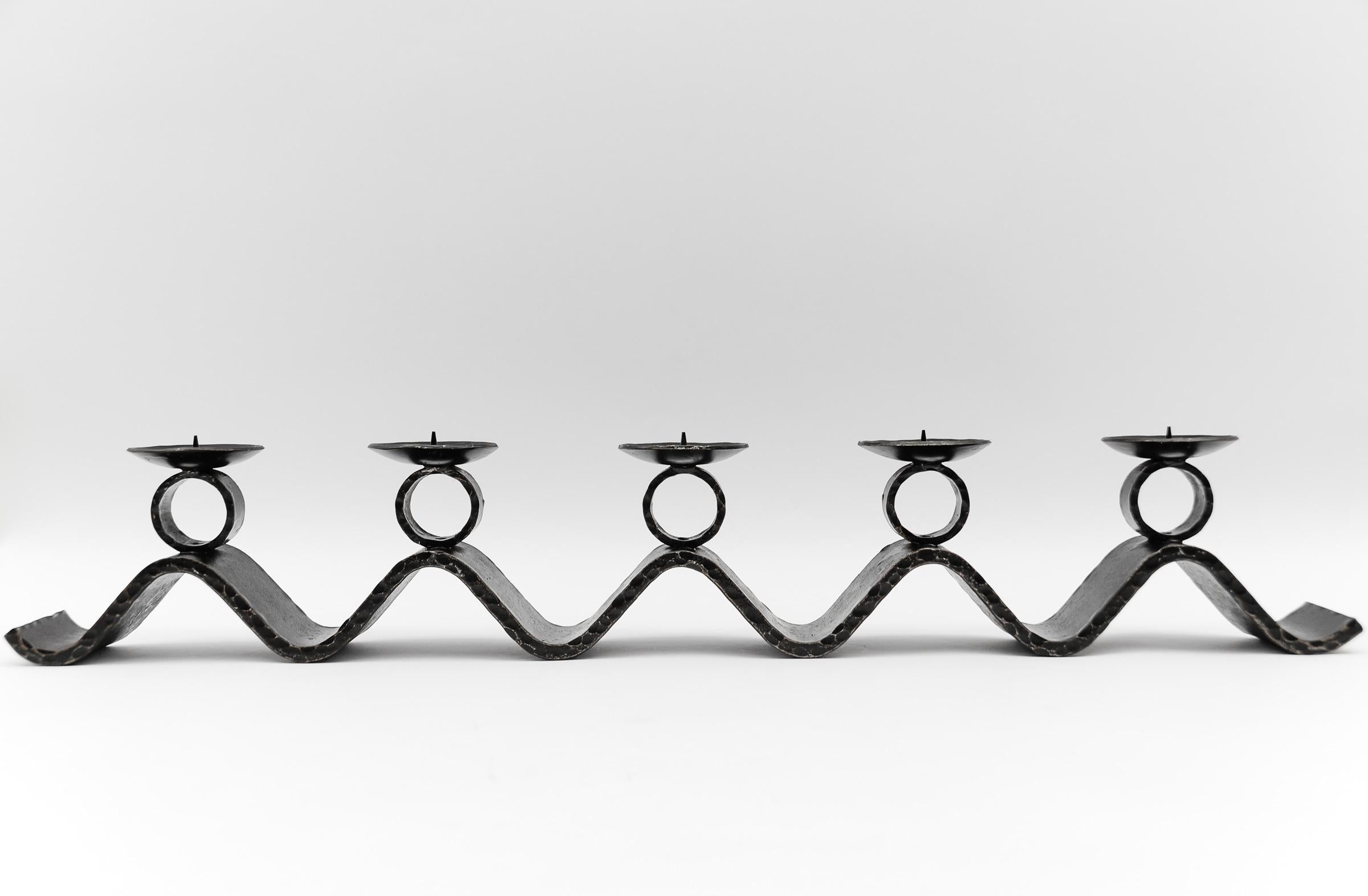 Mid-Century Modern Wrought Iron WAVE Handmade Artist Brutalist Candleholder, 1960s Austria For Sale