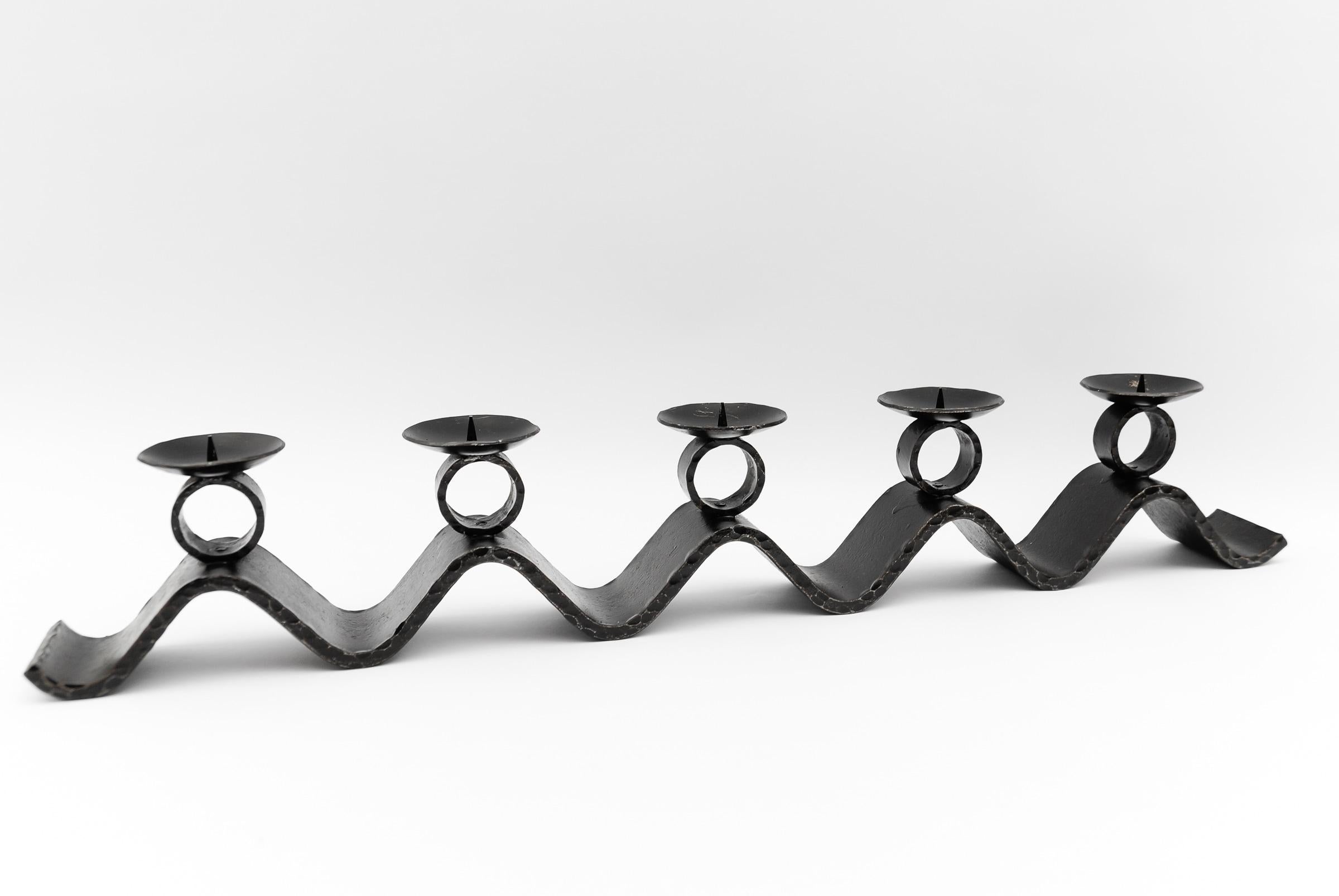 Hand-Crafted Wrought Iron WAVE Handmade Artist Brutalist Candleholder, 1960s Austria For Sale