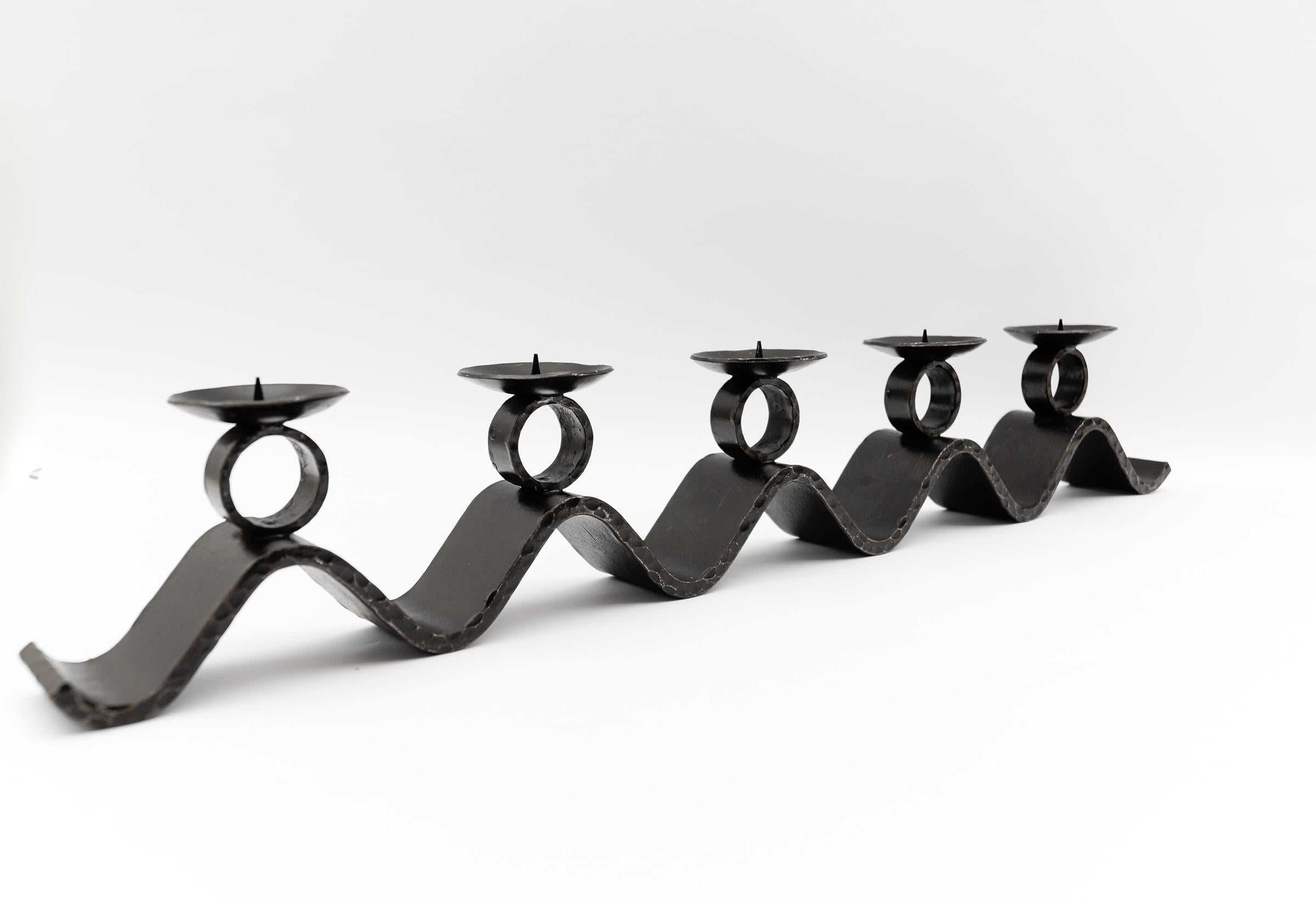 Wrought Iron WAVE Handmade Artist Brutalist Candleholder, 1960s Austria In Good Condition For Sale In Nürnberg, Bayern
