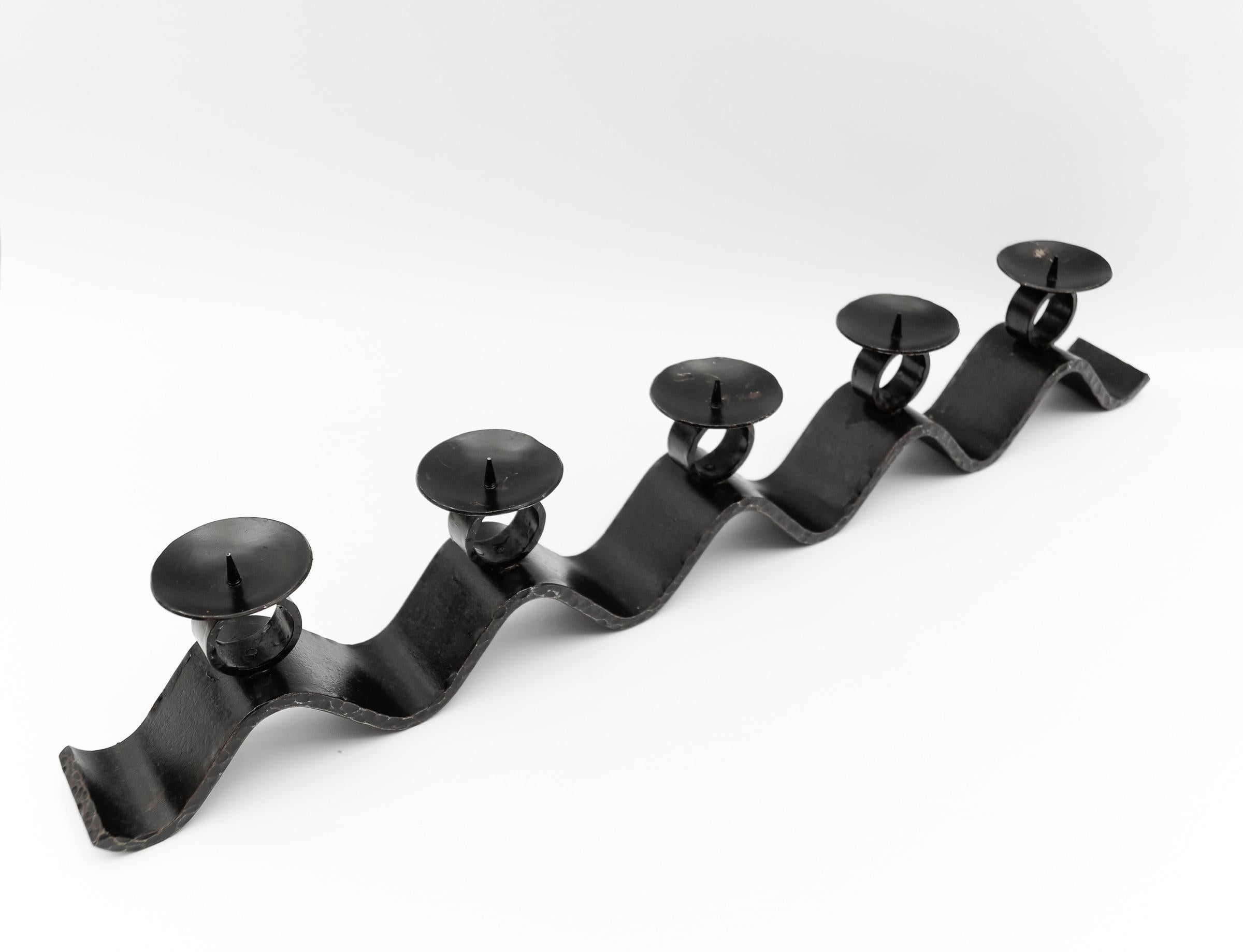 Mid-20th Century Wrought Iron WAVE Handmade Artist Brutalist Candleholder, 1960s Austria For Sale