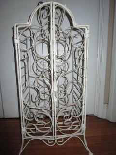 Wrought Iron White Mid Century Wine Cabinet in the French Taste with Latch