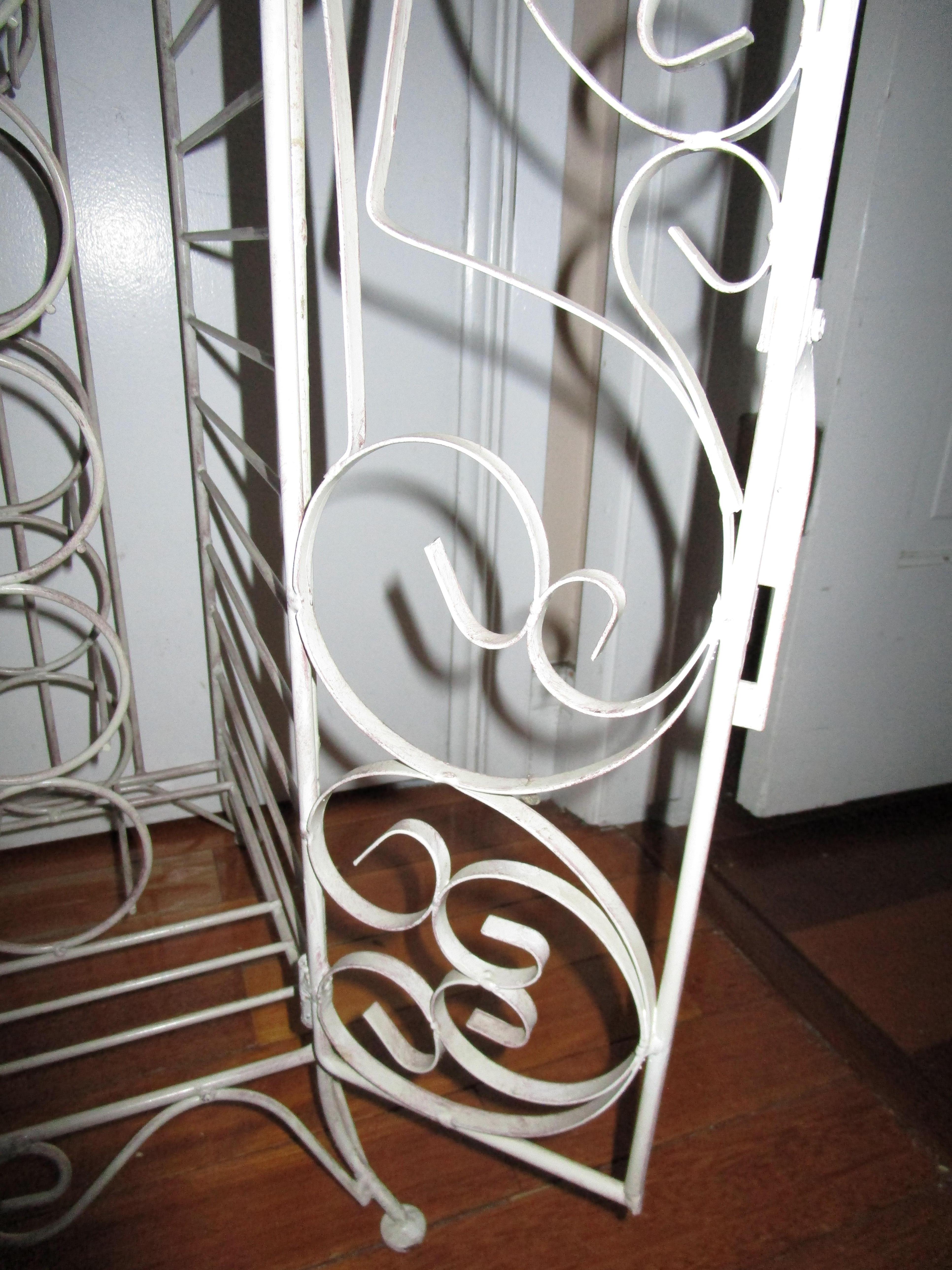 Hammered Wrought Iron White Mid Century Wine Cabinet in the French Taste with Latch For Sale