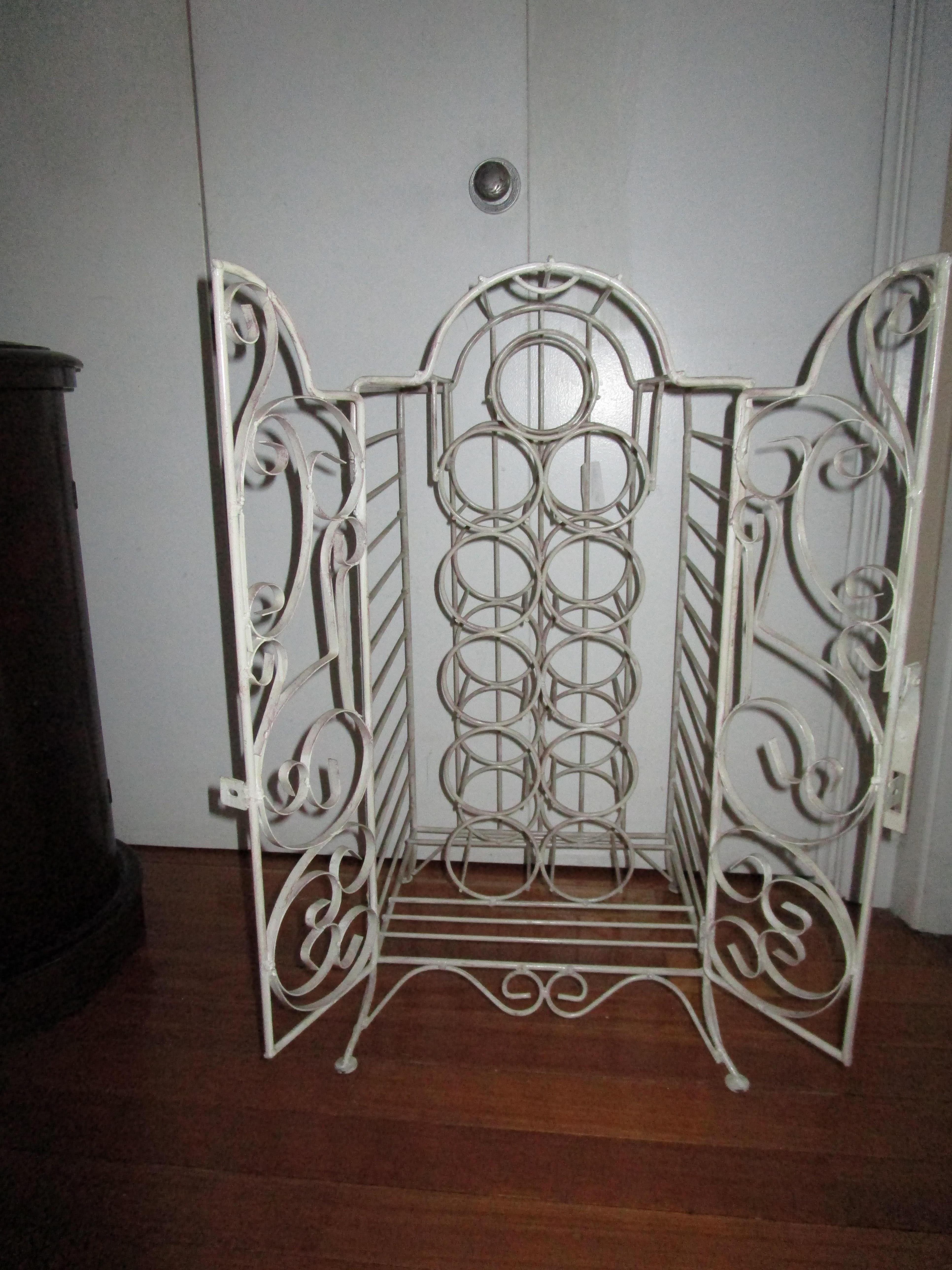 20th Century Wrought Iron White Mid Century Wine Cabinet in the French Taste with Latch For Sale