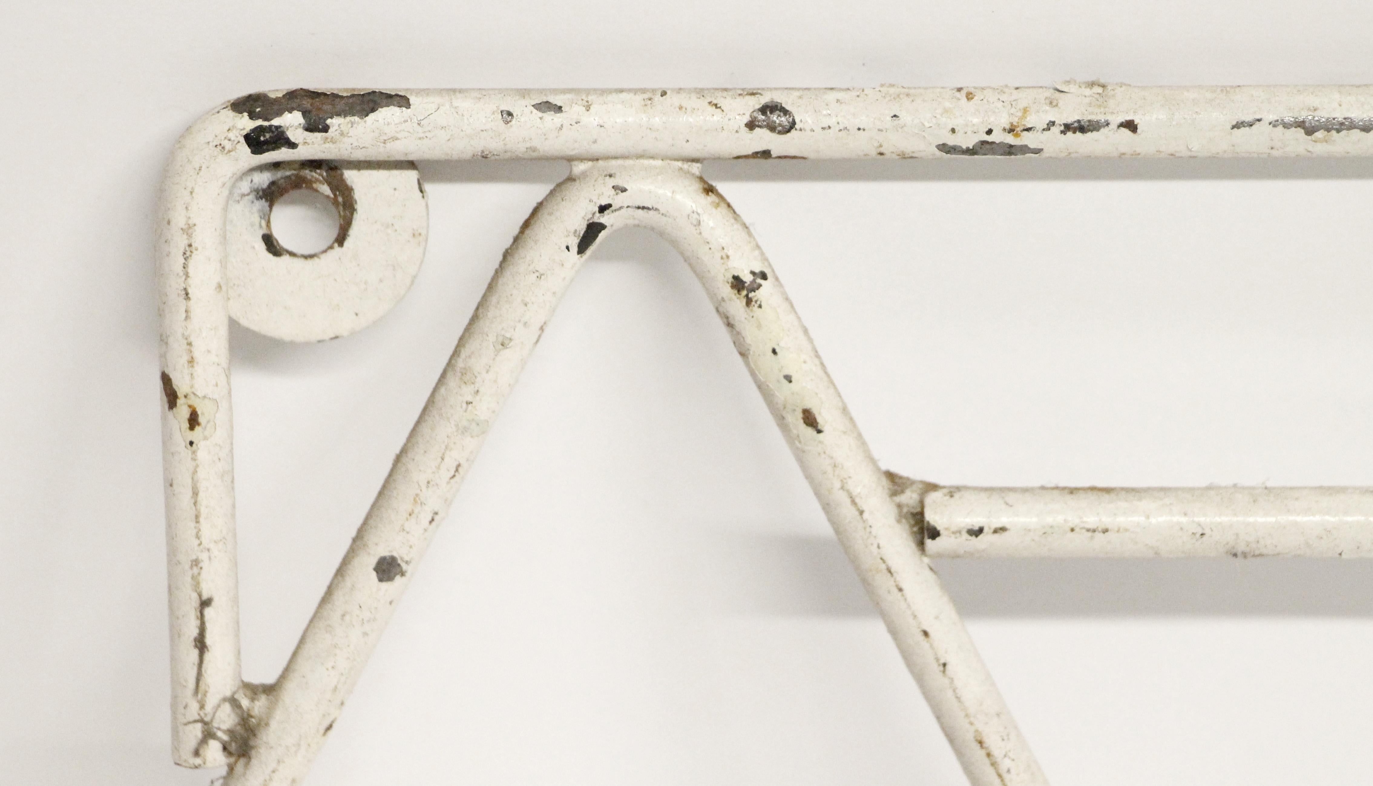 Wrought Iron White Wall Rack w/ Green Ball Hooks European Mid-Century Modern In Good Condition In New York, NY