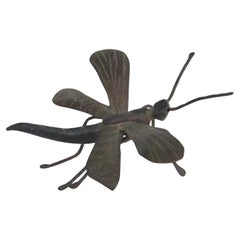Wrought iron with braas winged Okimono Jizai dragonfly sculpture