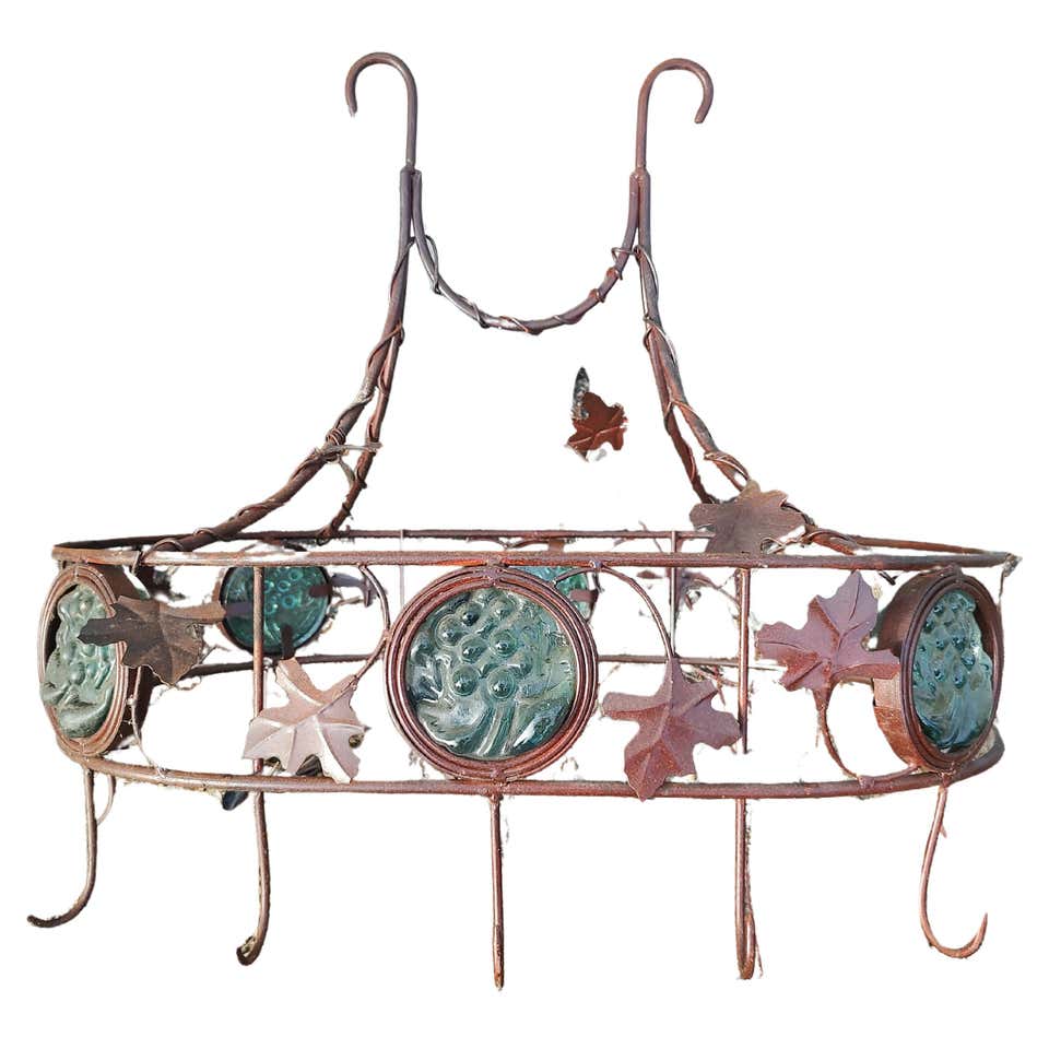 Vintage Wrought Iron Pot Rack - 13 For Sale on 1stDibs
