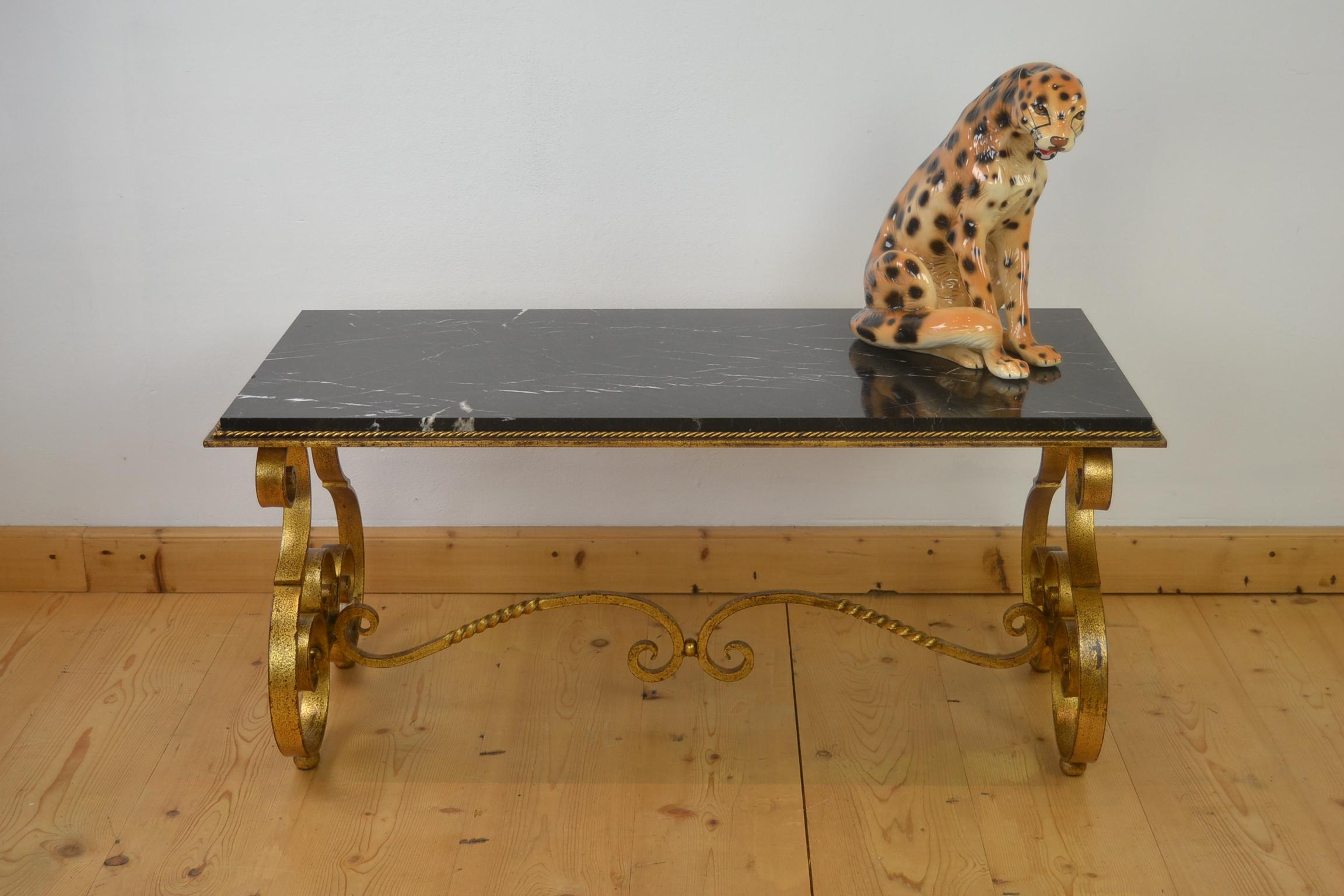 Wrought Iron with Marble Coffee Table, France, 1950s For Sale 4