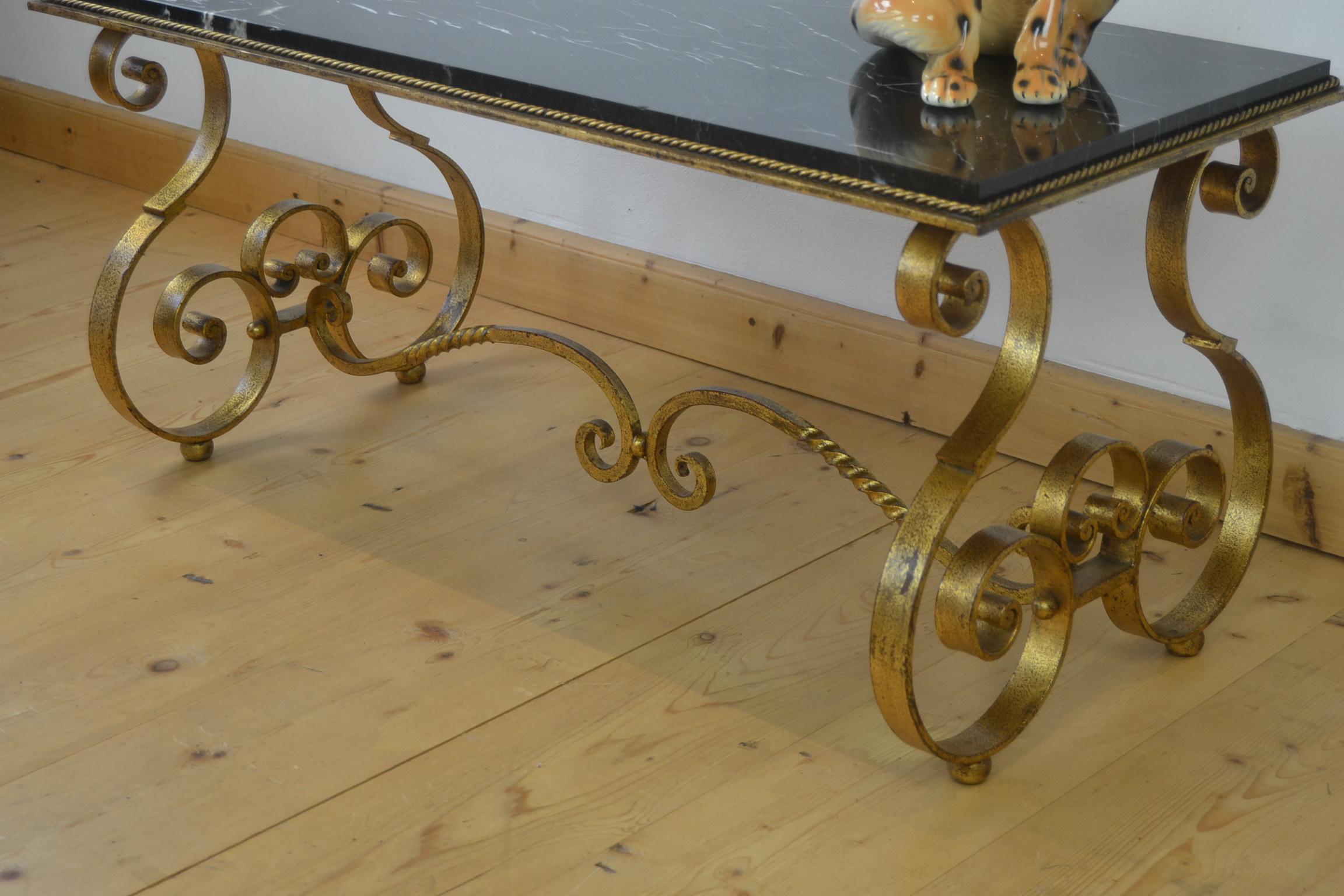 French Wrought Iron with Marble Coffee Table, 1950s For Sale 7