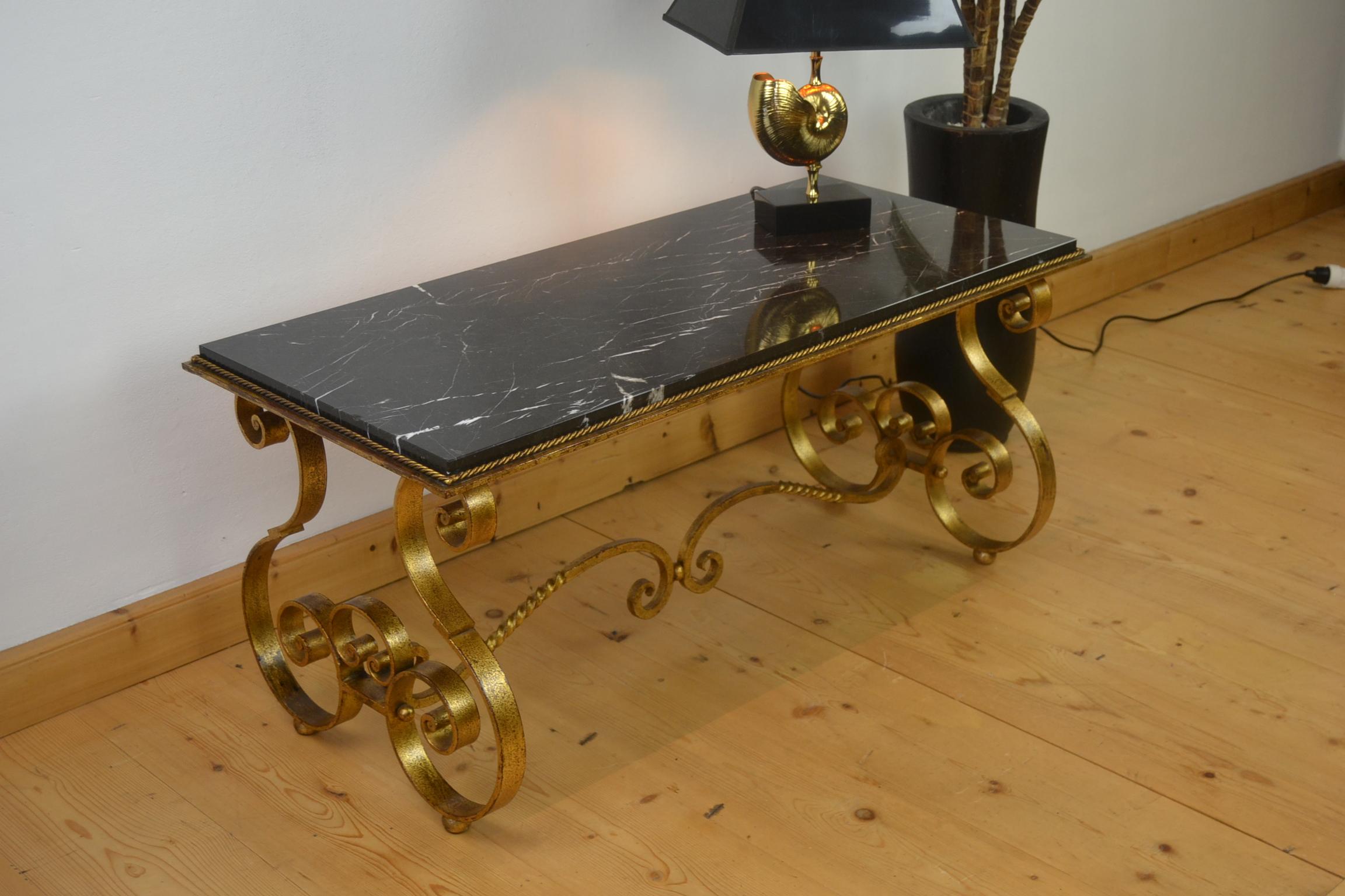 French Wrought Iron with Marble Coffee Table, 1950s For Sale 13