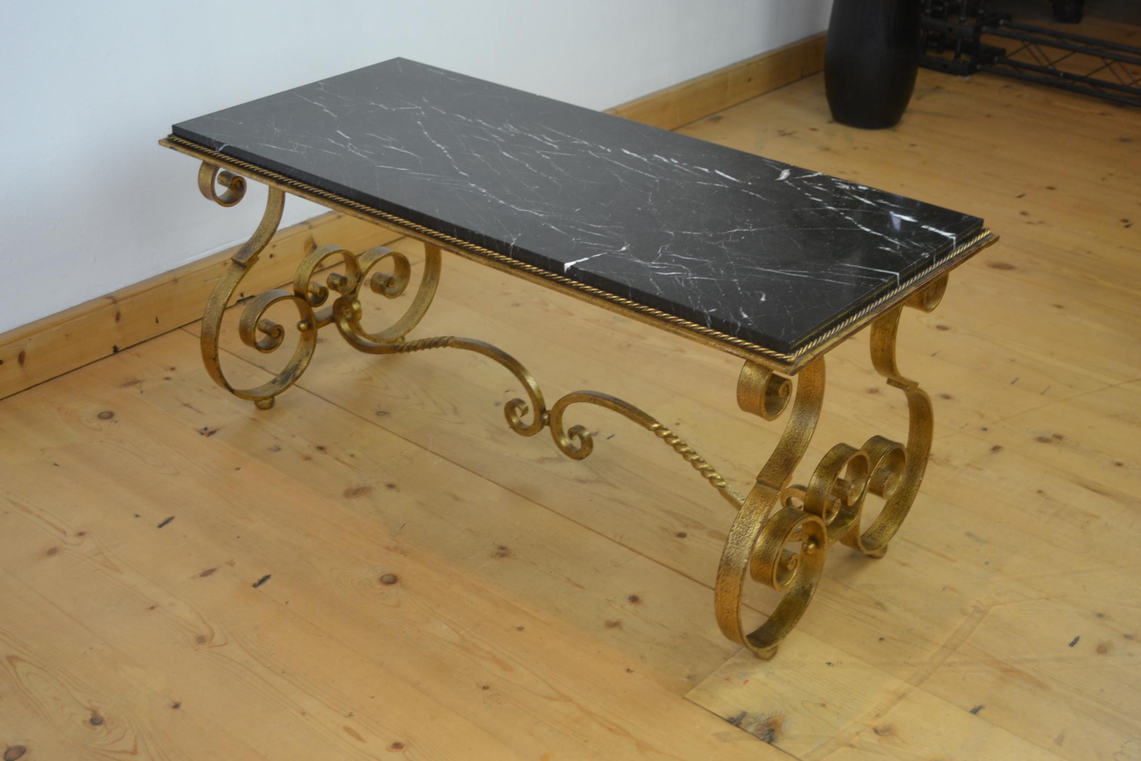 20th Century Wrought Iron with Marble Coffee Table, France, 1950s For Sale