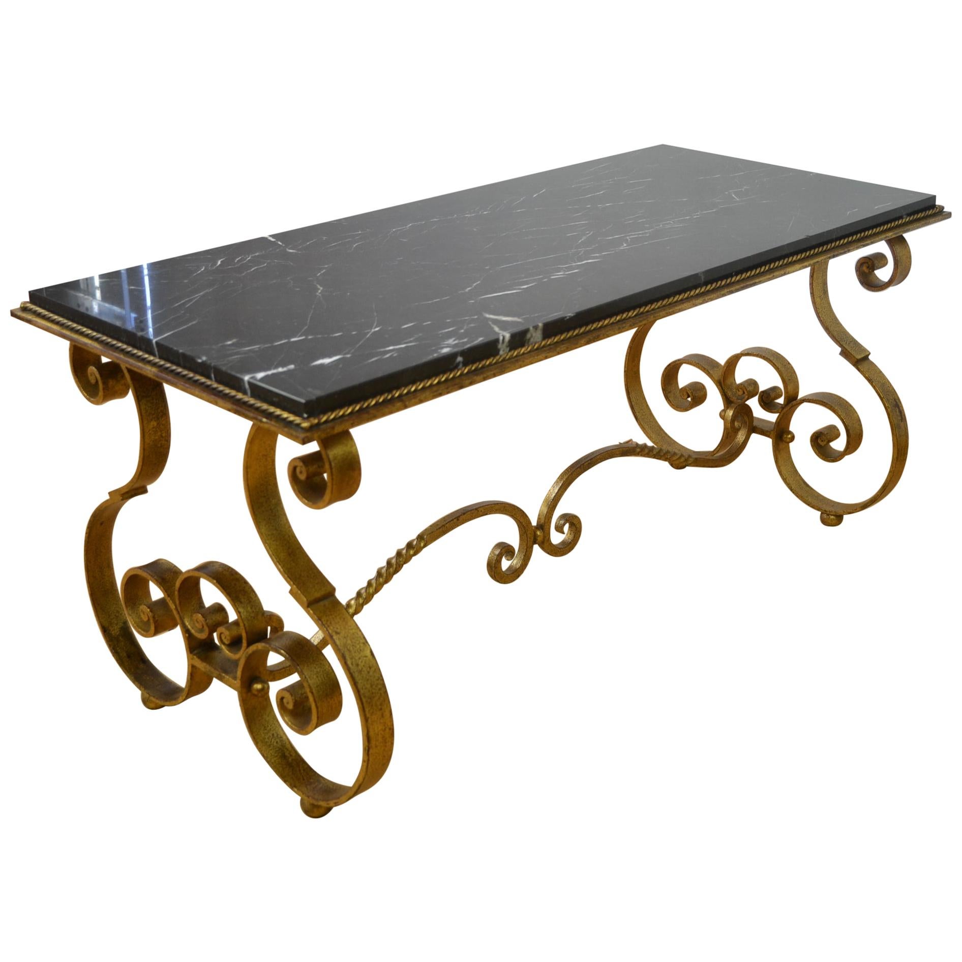 Wrought Iron with Marble Coffee Table, France, 1950s
