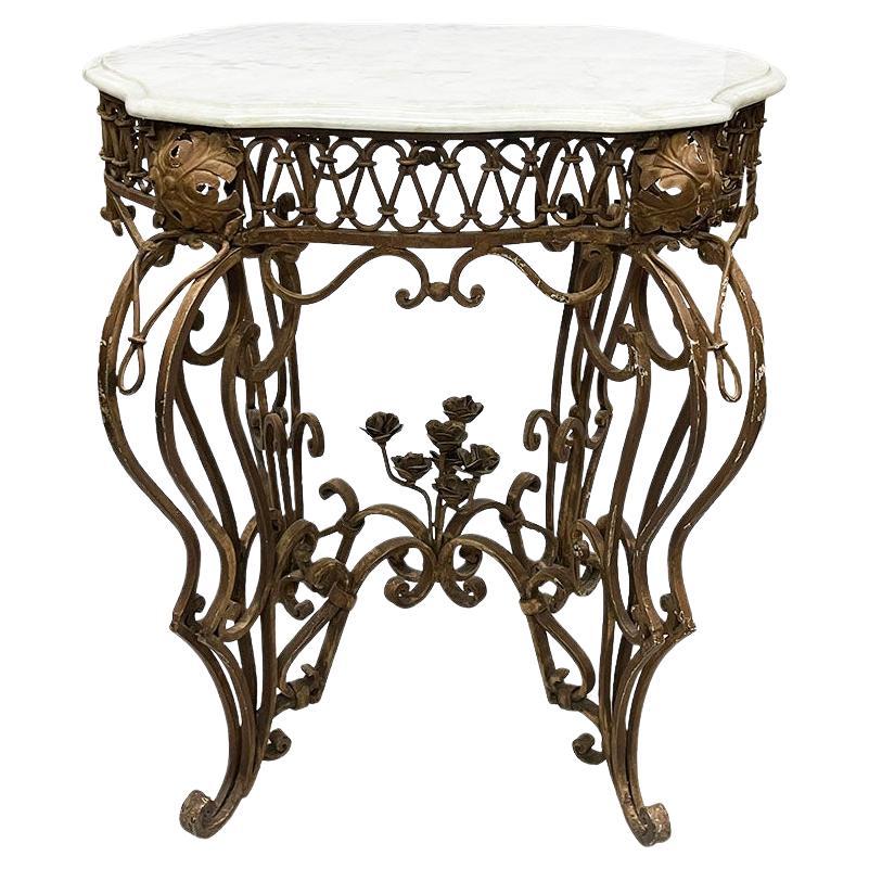 Table d'appoint ou de centre en fer forgé avec plateau en marbre, 19e siècle