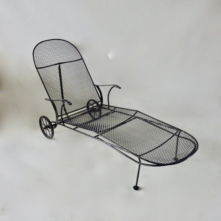 Wrought Iron with steel mesh Woodard adjustable back rolling chaise