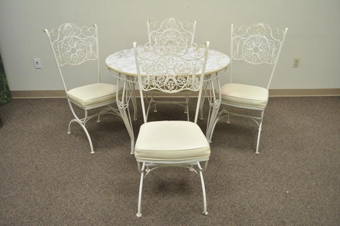 Wrought Iron Woodard Andalusian Patio Sunroom Dining Set Table Four Chairs 3